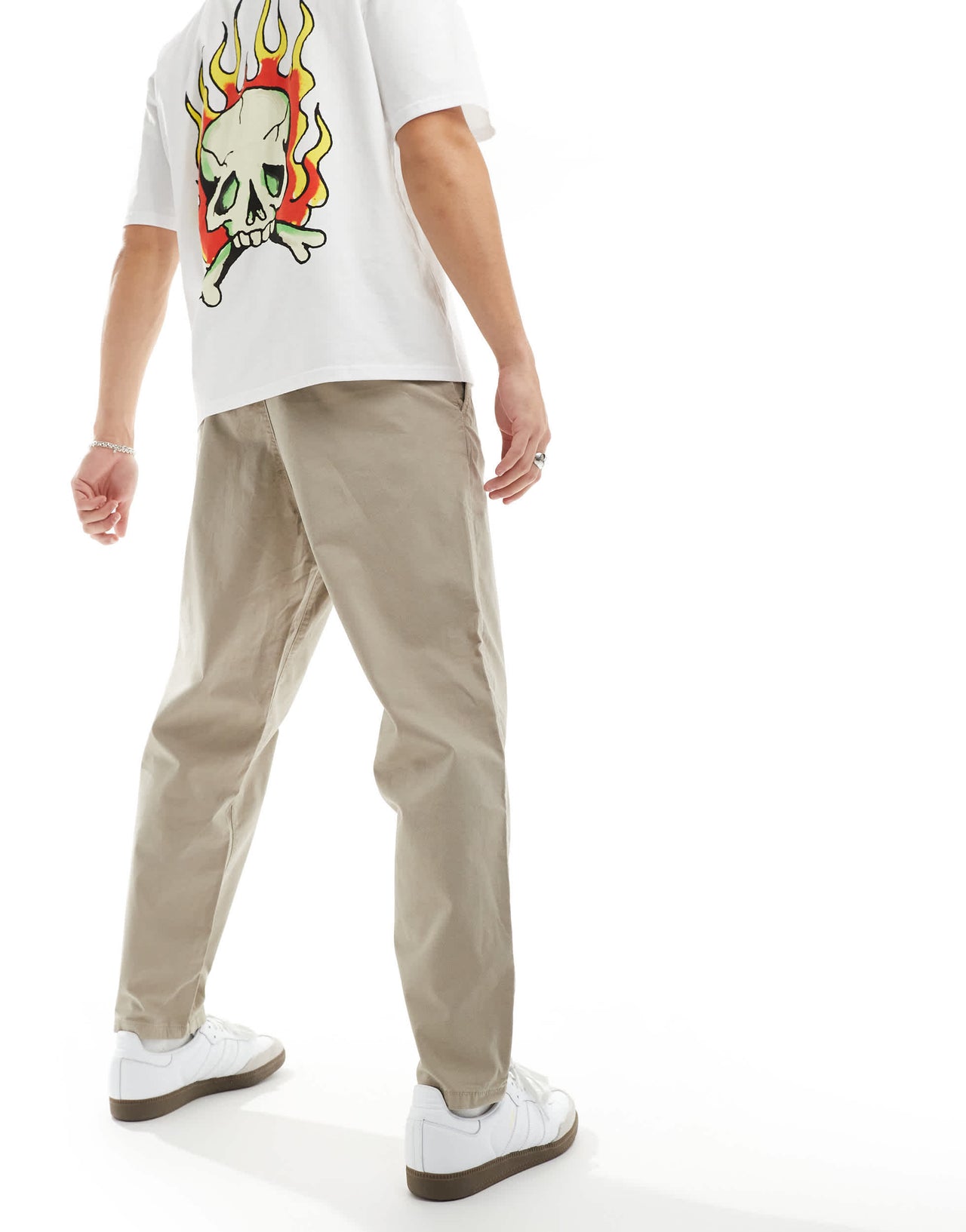 Denim Project tapered trousers in light beige with belt detail