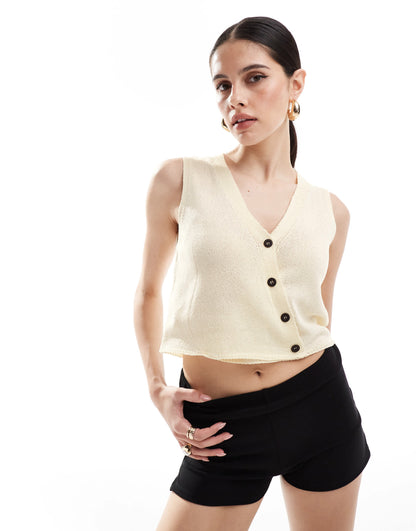 ASOS DESIGN asymmetric waistcoat in boucle yarn in cream