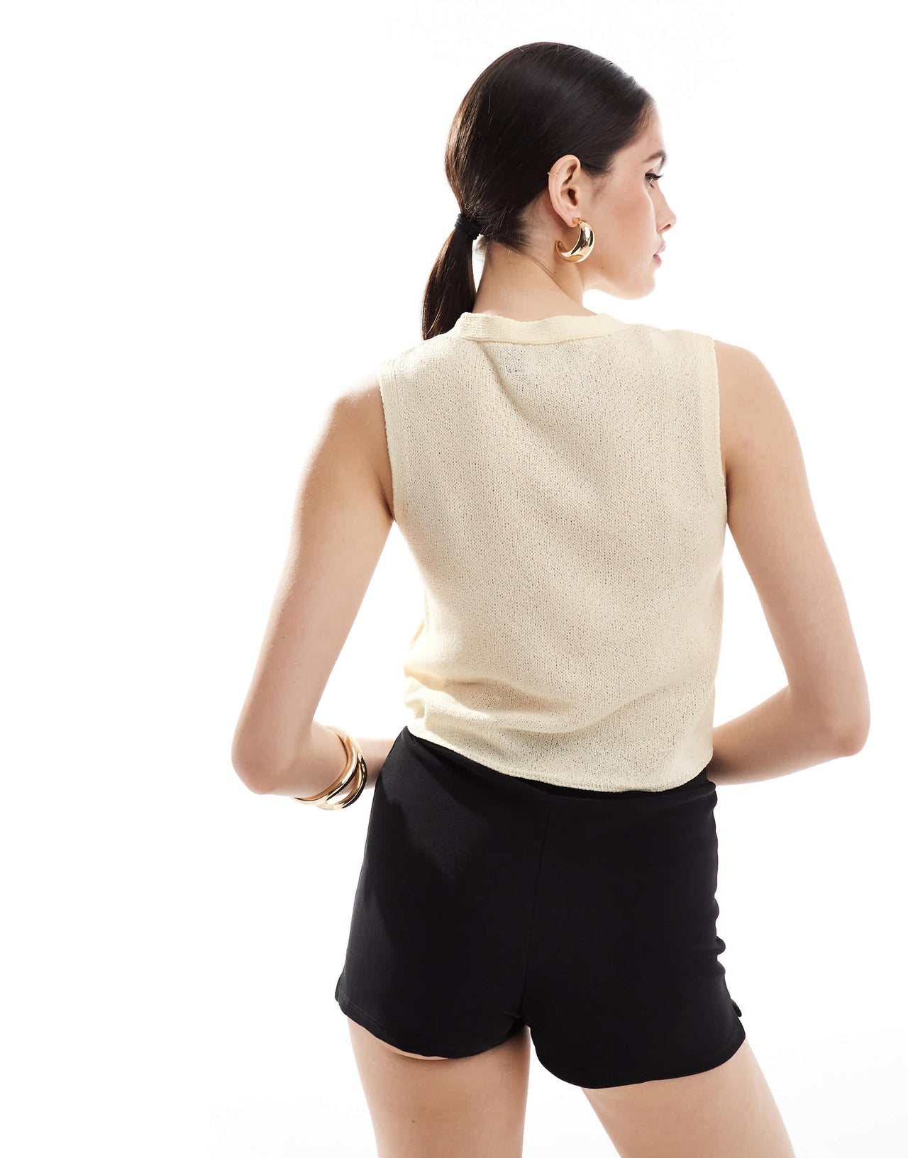 ASOS DESIGN asymmetric waistcoat in boucle yarn in cream