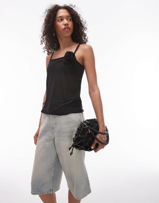 Topshop sheer corsage cami in black