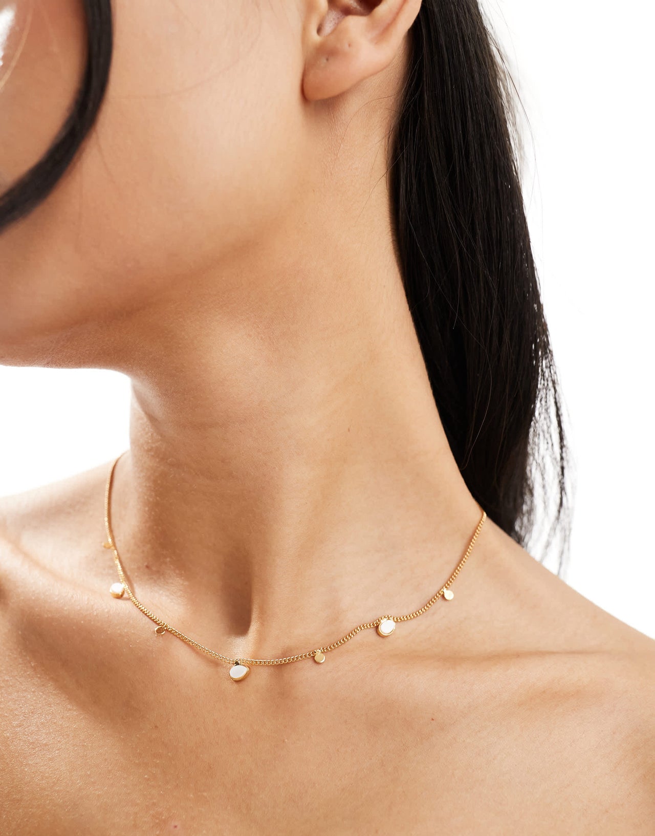 ASOS DESIGN 14k gold plate necklace with faux pearl disk design