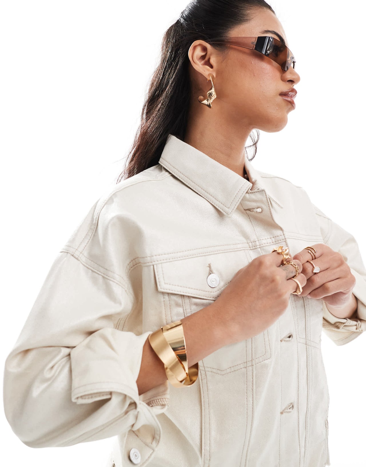 River Island metallic denim jacket co-ord in gold