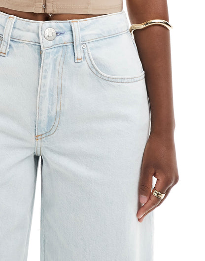 River Island elastic back wide leg jean in lightwash blue