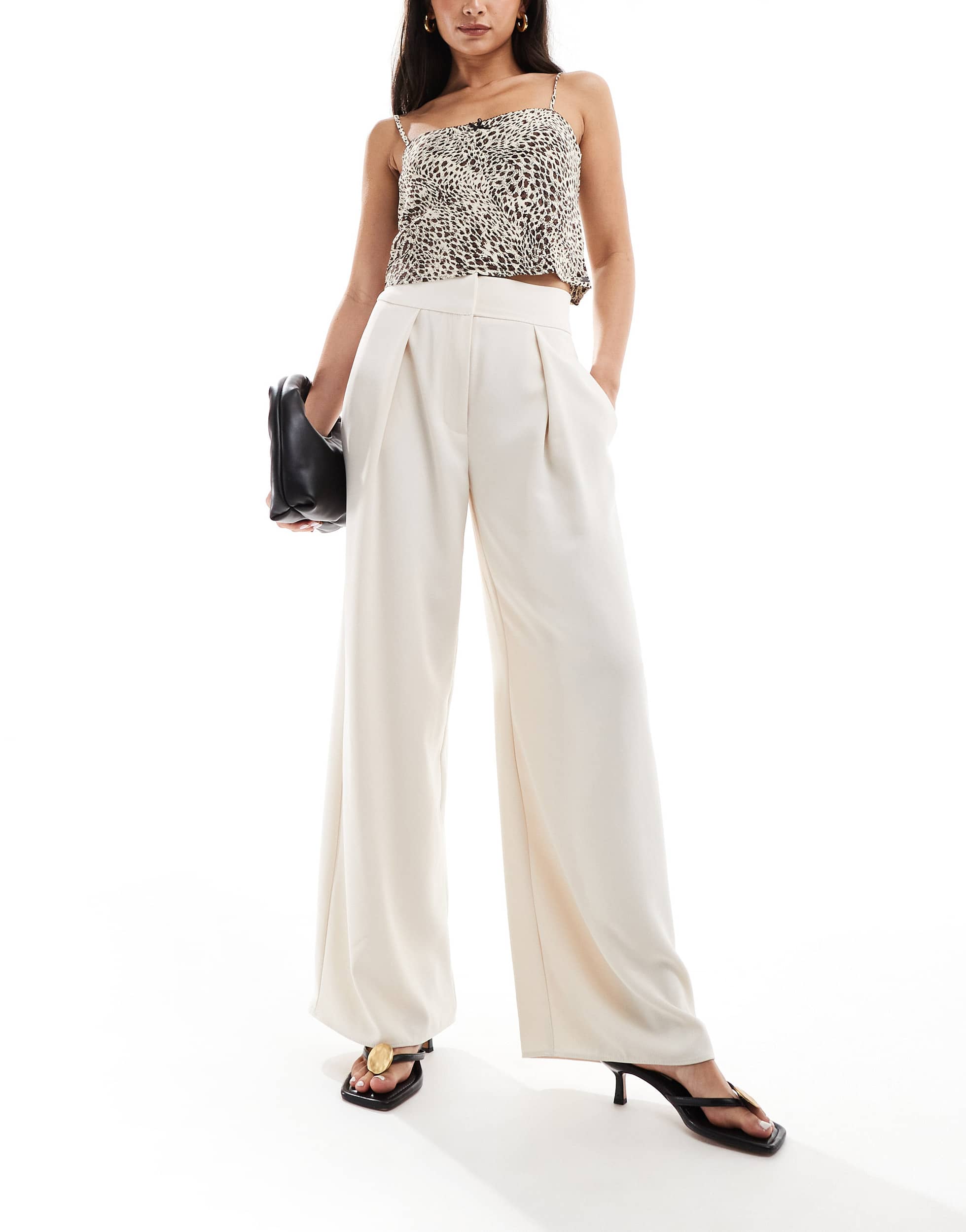 River Island wide leg pleated trouser in cream