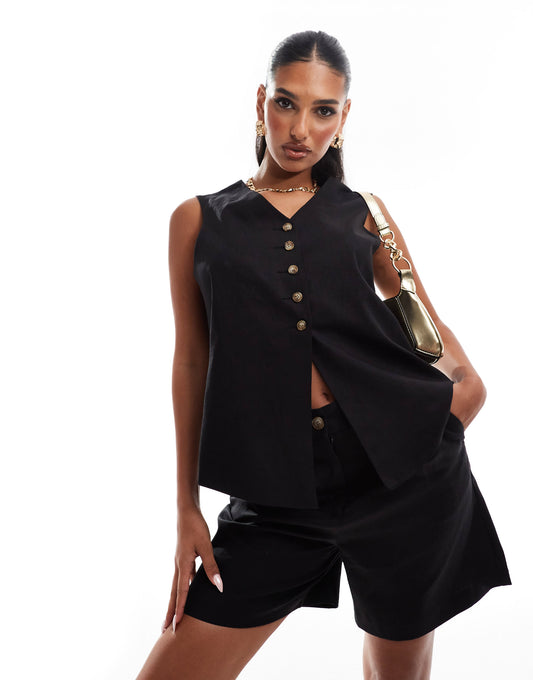 River Island linen waistcoat co-ord in black