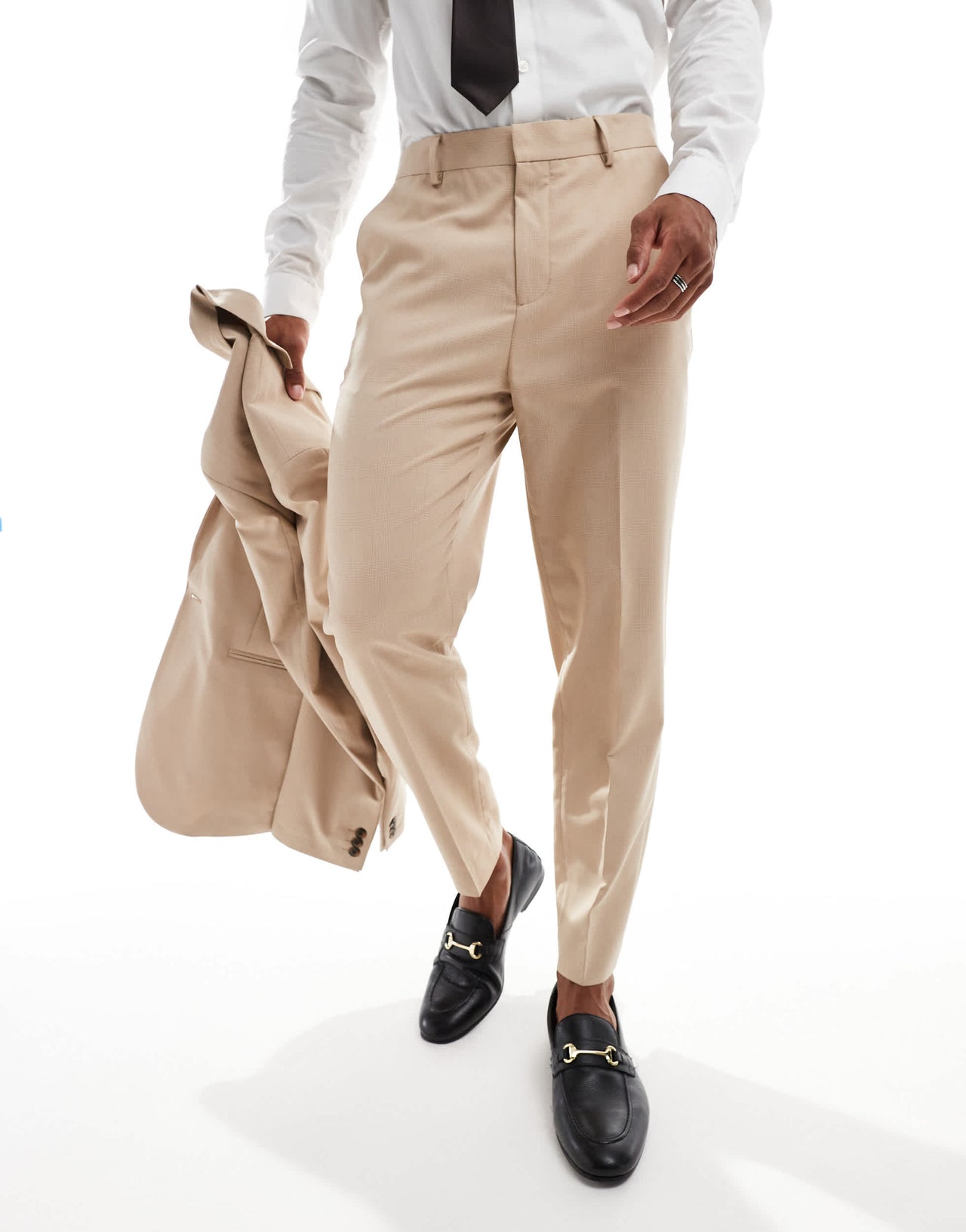 ASOS DESIGN tapered suit trousers in tonal neutral prince of wales check