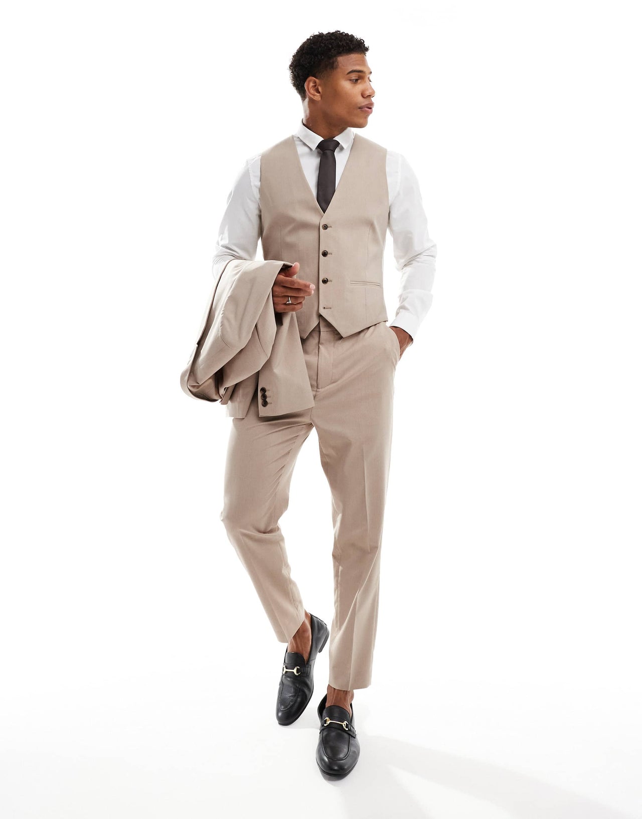 ASOS DESIGN slim suit waistcoat in tonal neutral prince of wales check