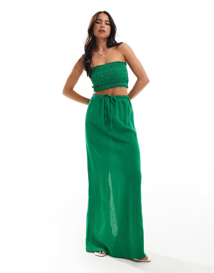 Esmee maxi beach skirt co-ord in green linen