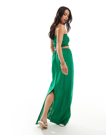 Esmee maxi beach skirt co-ord in green linen