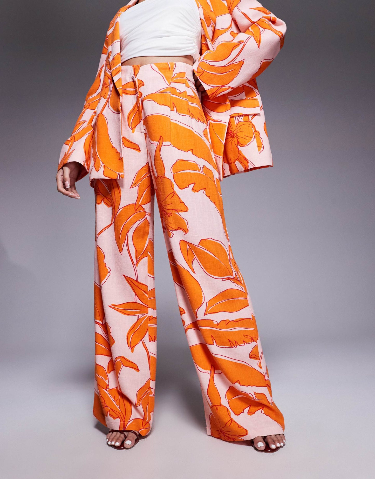 ASOS DESIGN tailored high waist seam detail trousers co-ord with linen in palm print