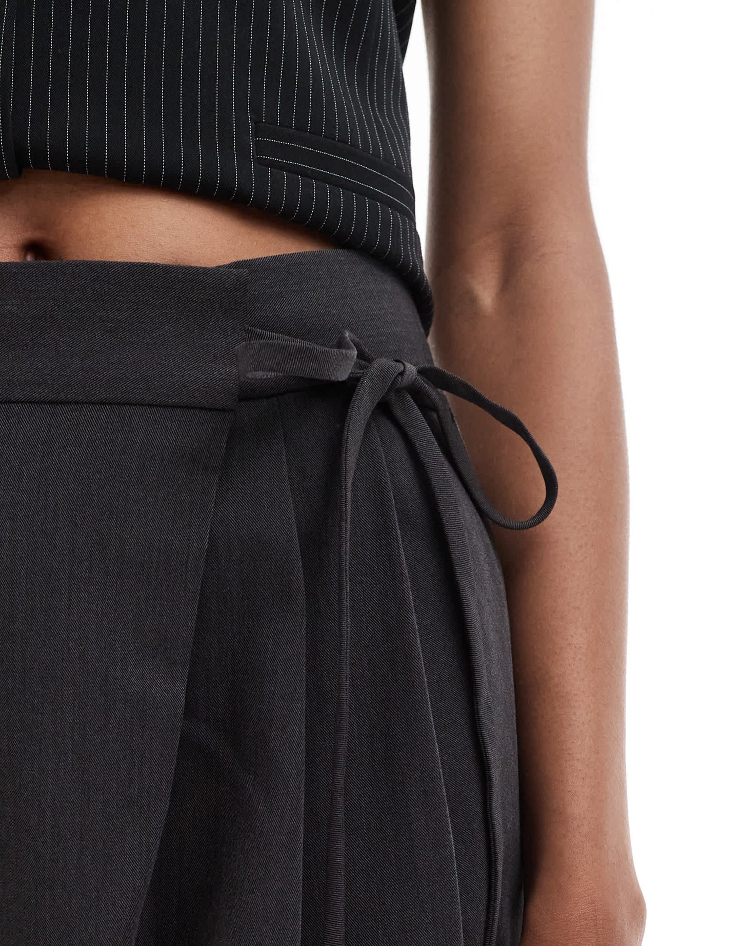 ASOS DESIGN Tall tailored wide leg trousers with wrap tie detail in grey