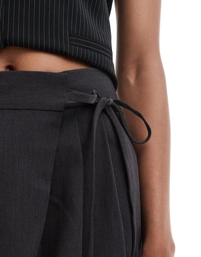 ASOS DESIGN Tall tailored wide leg trousers with wrap tie detail in grey