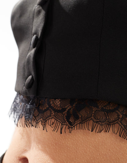 Miss Selfridge lace trim corset top co ord in black