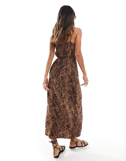 Miss Selfridge strappy scoop neck maxi slip dress in animal print
