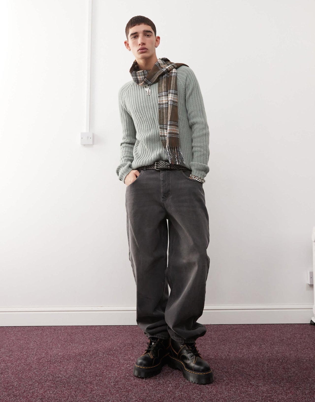 Reclaimed Vintage fisherman rib jumper in grey