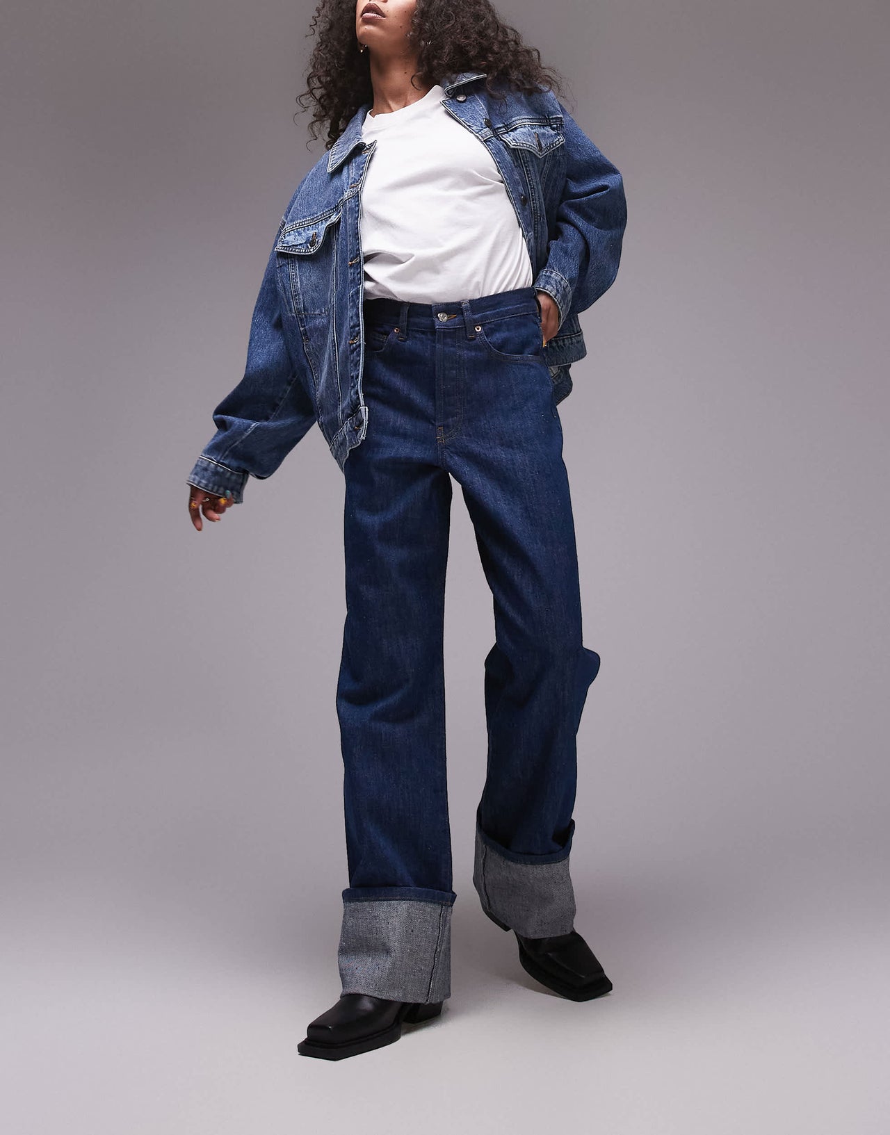 Topshop Selvedge high rise turn up jean in indigo