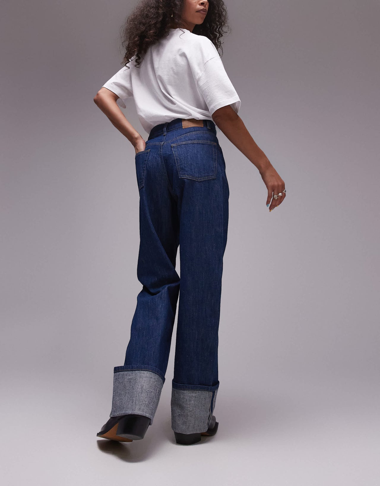 Topshop Selvedge high rise turn up jean in indigo