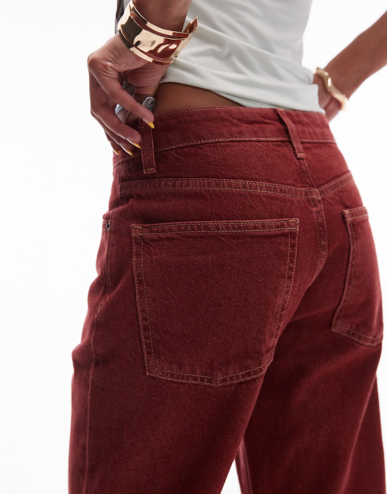 Topshop Runway mid rise straight jean in red