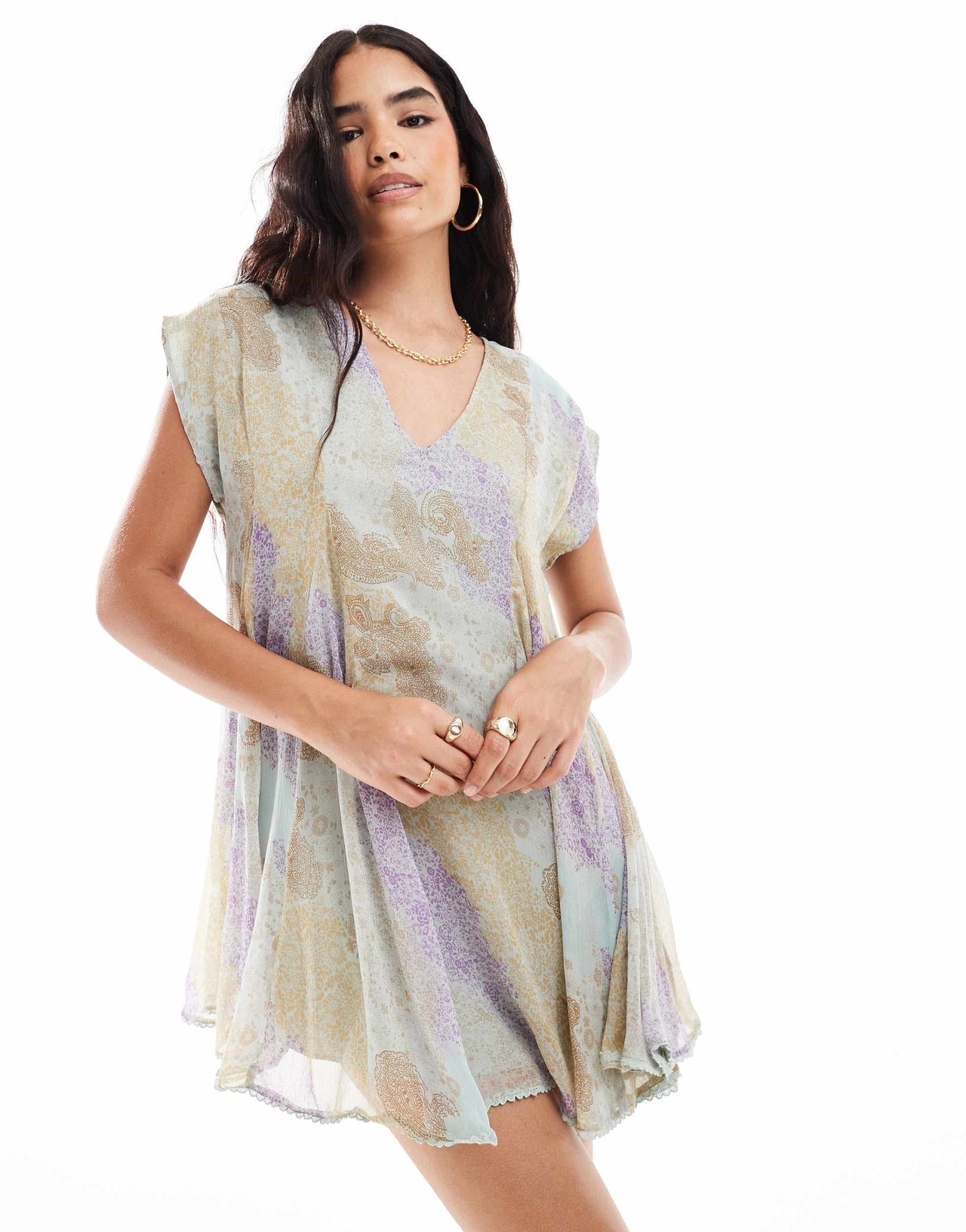 ASOS DESIGN godet smock dress with picot hem in paisley print