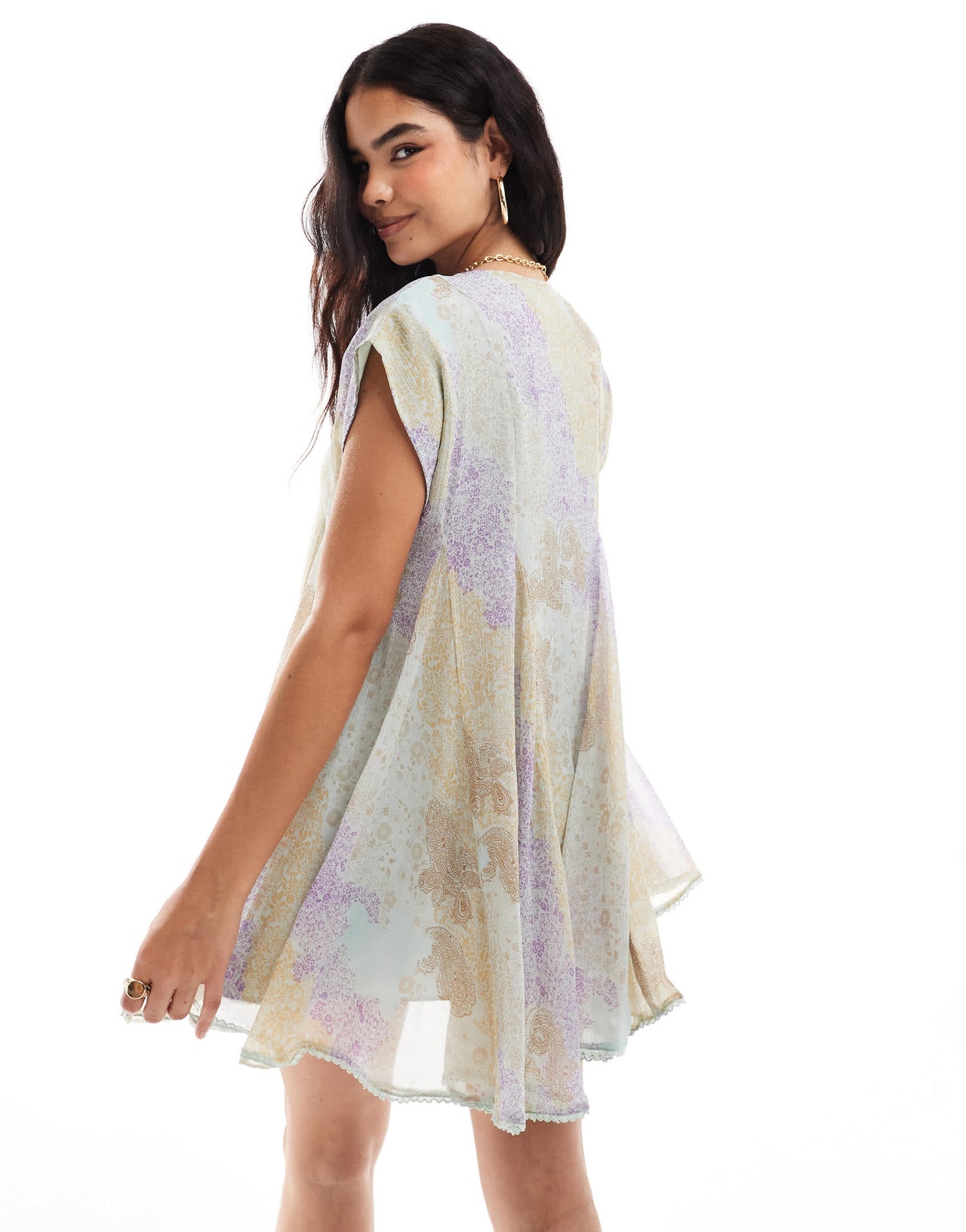 ASOS DESIGN godet smock dress with picot hem in paisley print