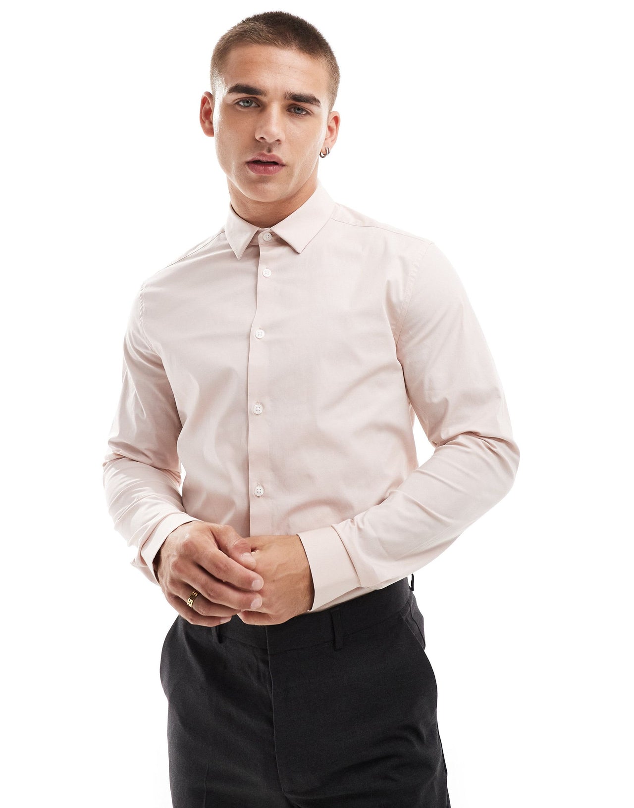 ASOS DESIGN slim poplin shirt in pale pink