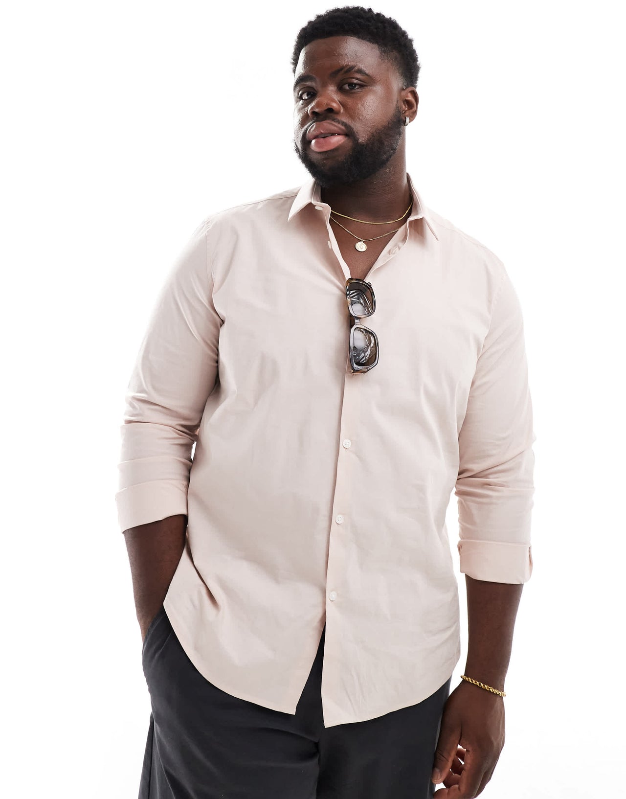 ASOS DESIGN slim poplin shirt in pale pink