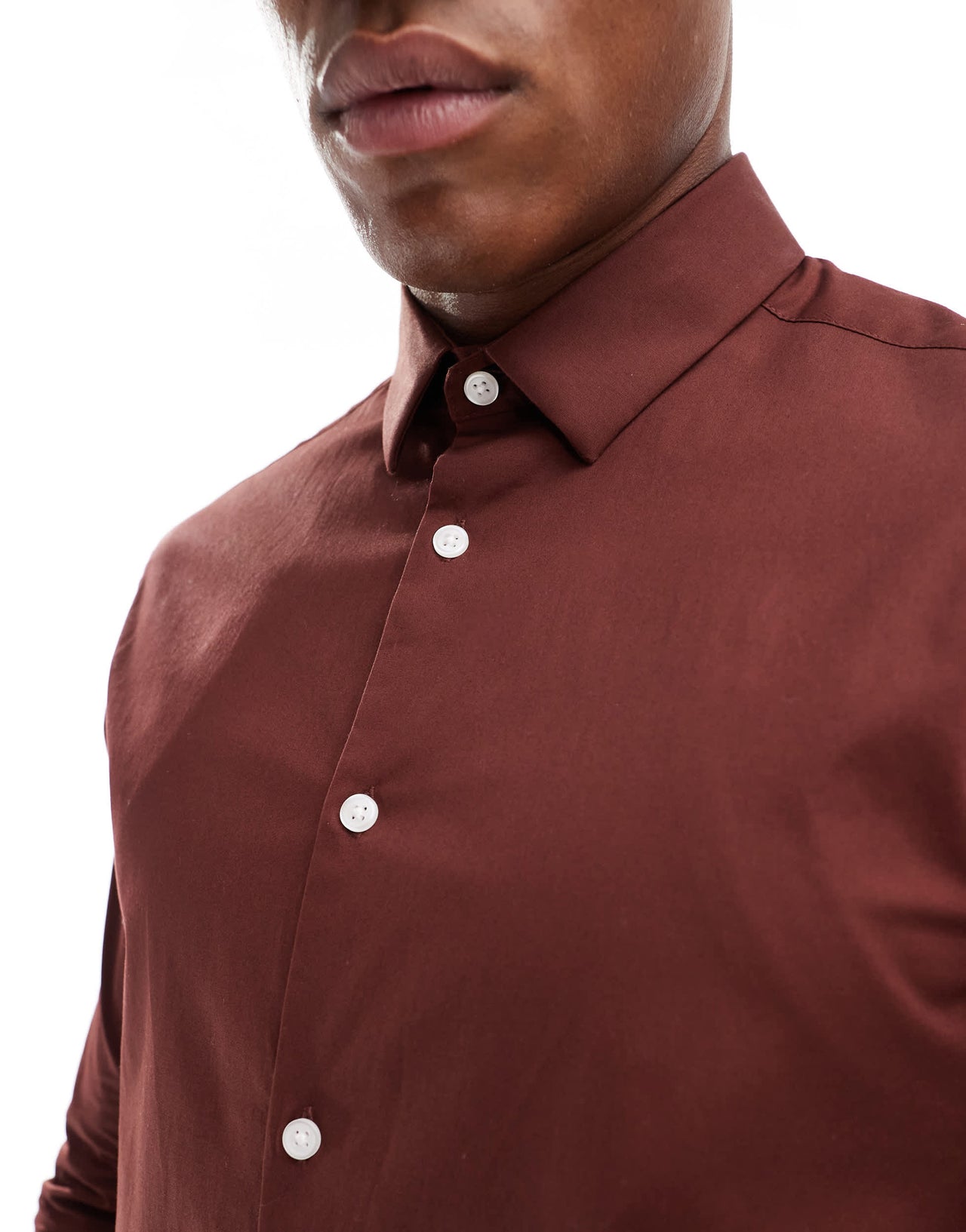 ASOS DESIGN slim poplin shirt in burgundy