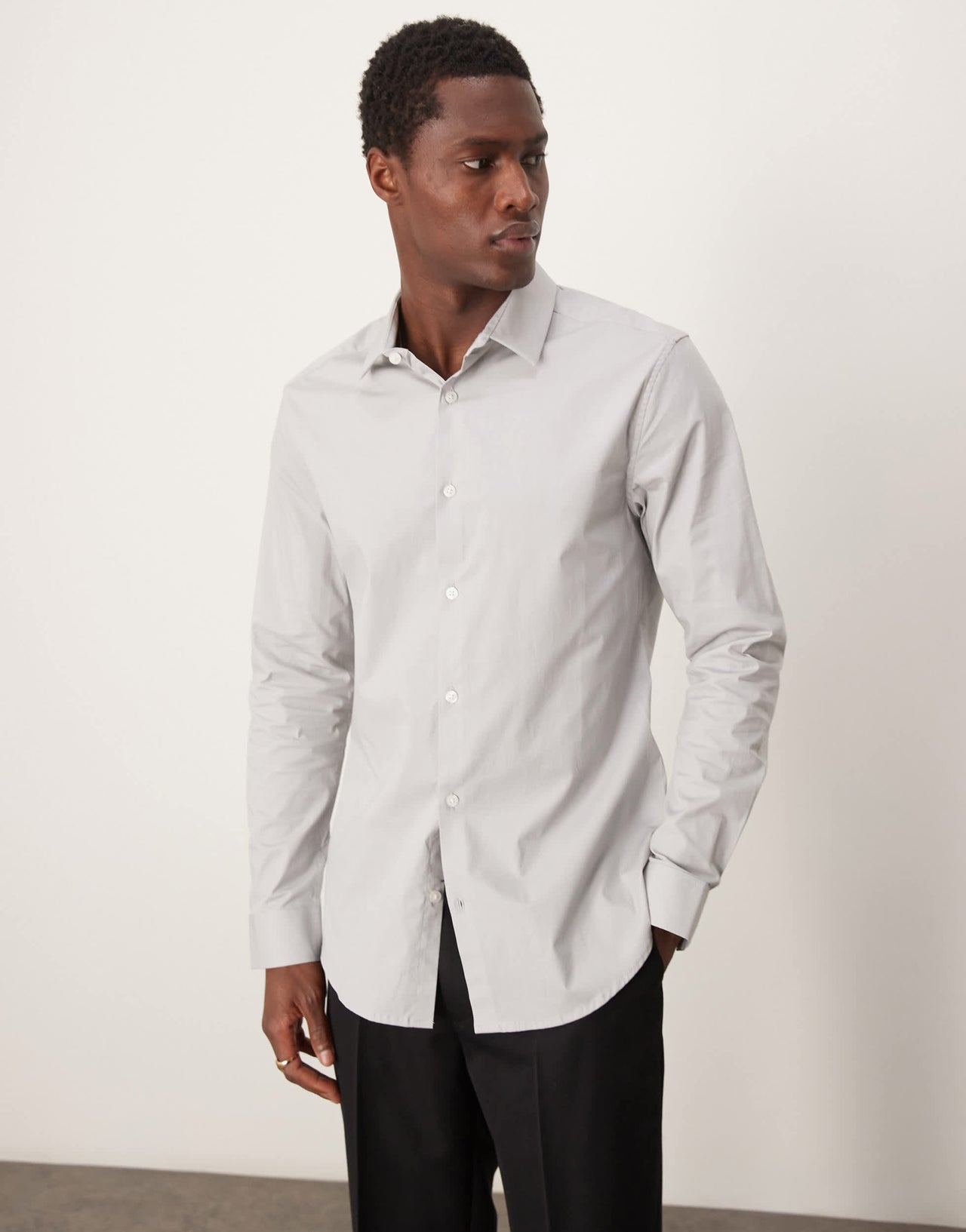 ASOS DESIGN slim poplin shirt in pale grey