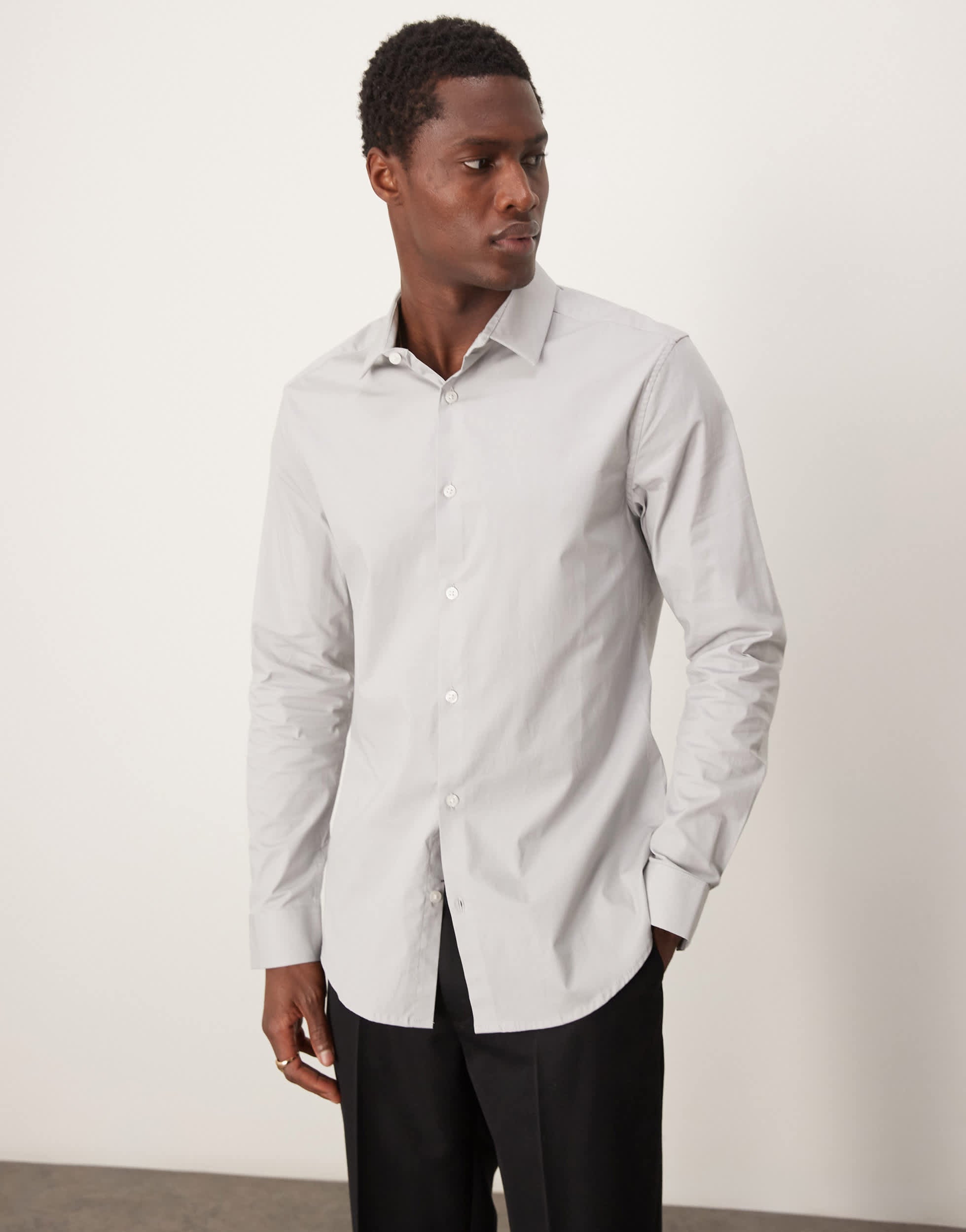 ASOS DESIGN slim poplin shirt in pale grey