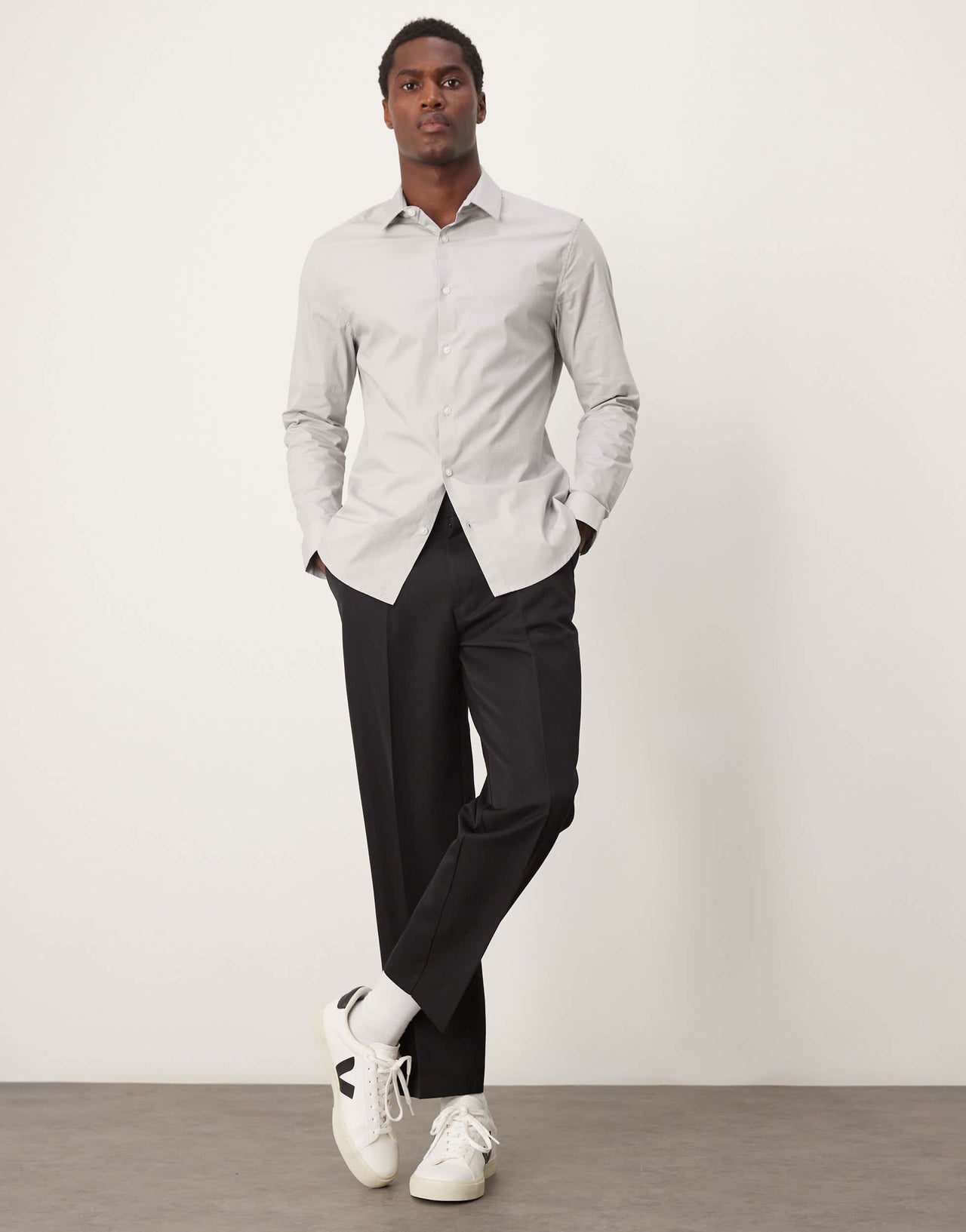 ASOS DESIGN slim poplin shirt in pale grey