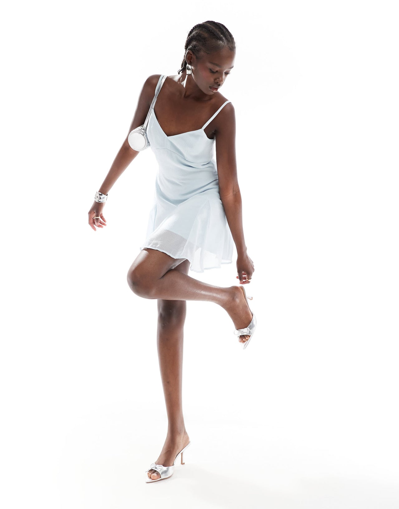 ASOS DESIGN cami swing mini dress with godet hem in icy blue