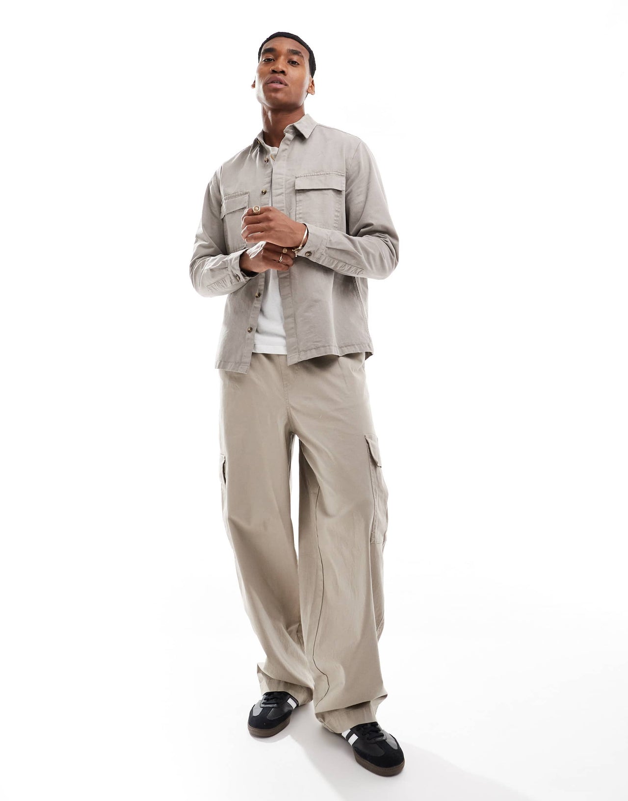 ASOS DESIGN overshirt with square collar and patch pocket in grey