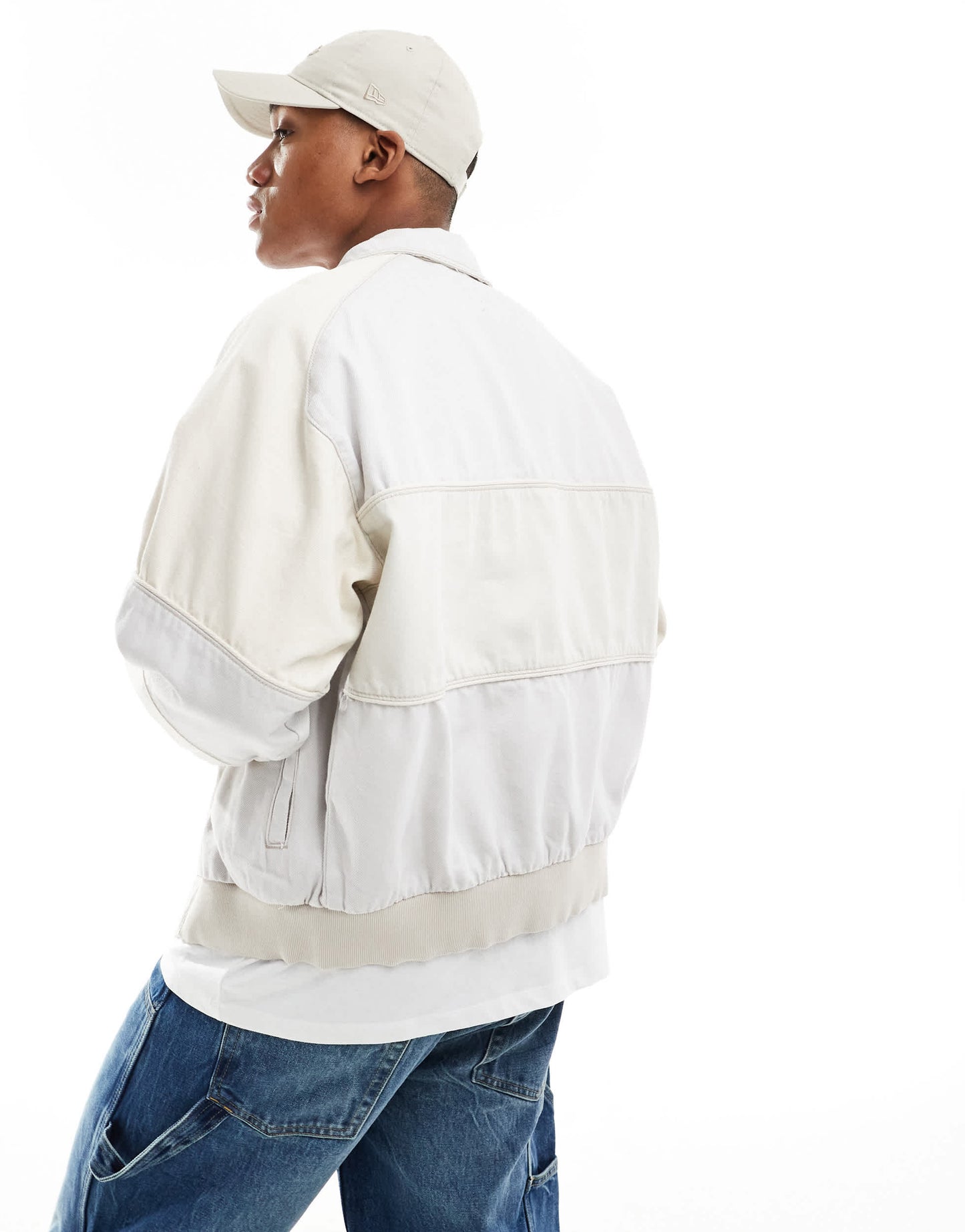 Bershka panelled denim jacket in ecru