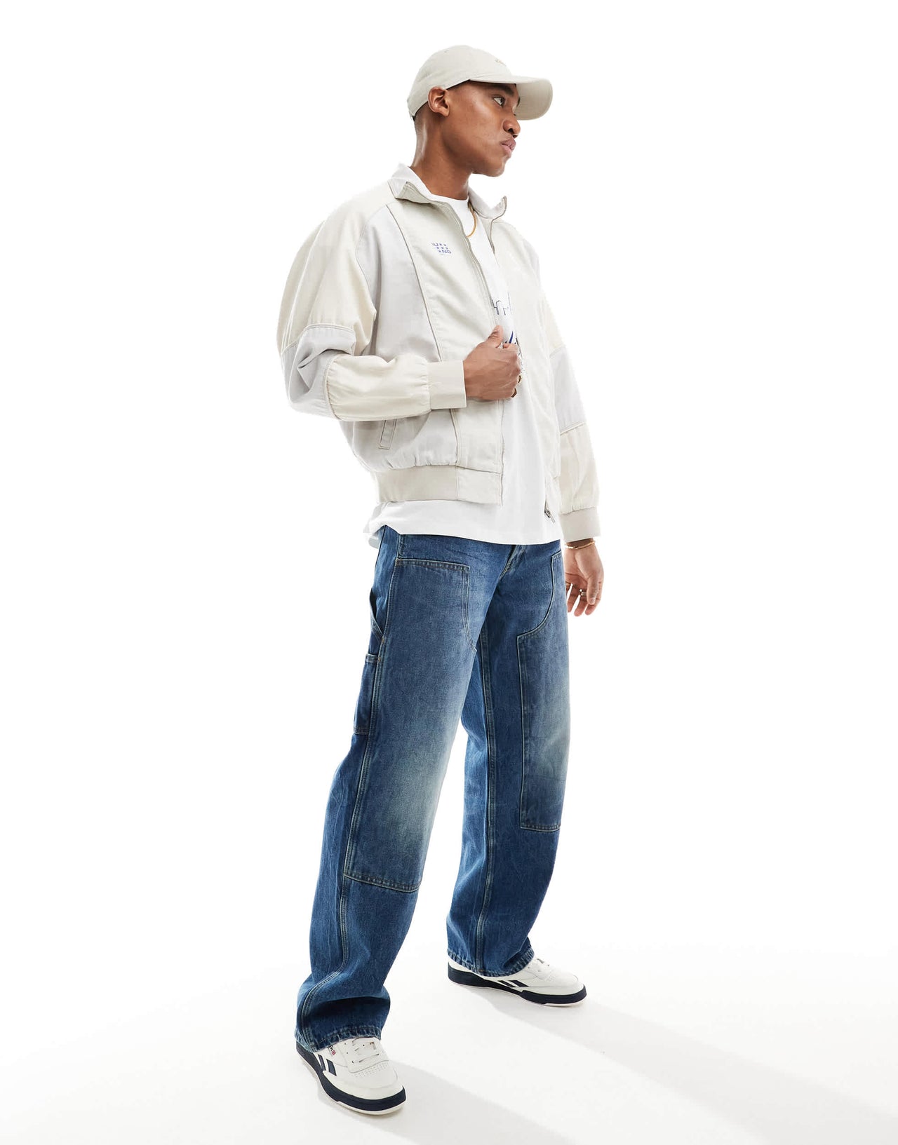 Bershka panelled denim jacket in ecru