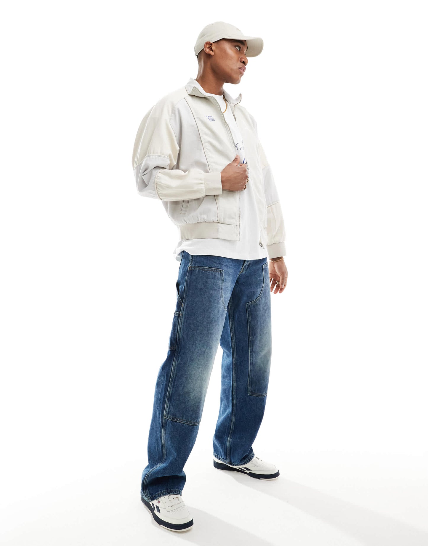 Bershka panelled denim jacket in ecru