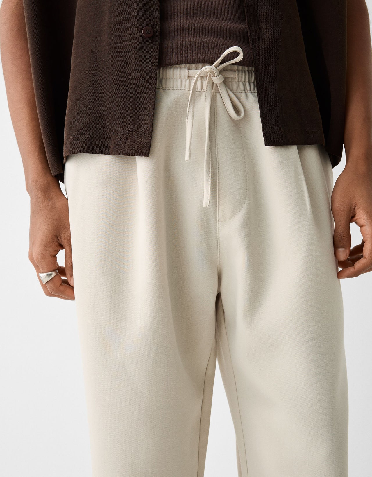 Bershka wide leg tailored trouser in ecru