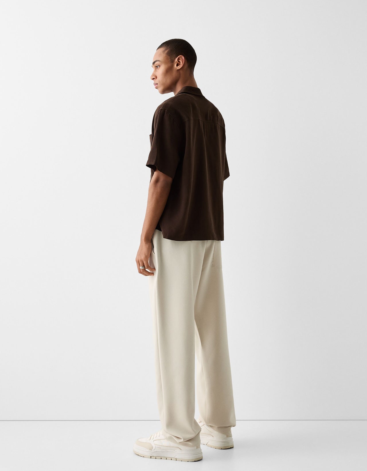 Bershka wide leg tailored trouser in ecru