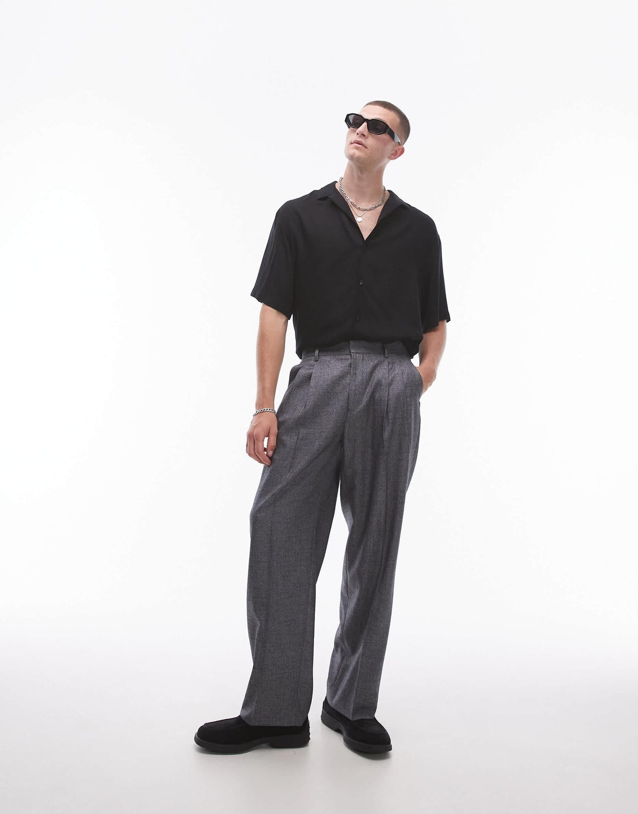 Topman wide leg cross hatch suit trouser in grey