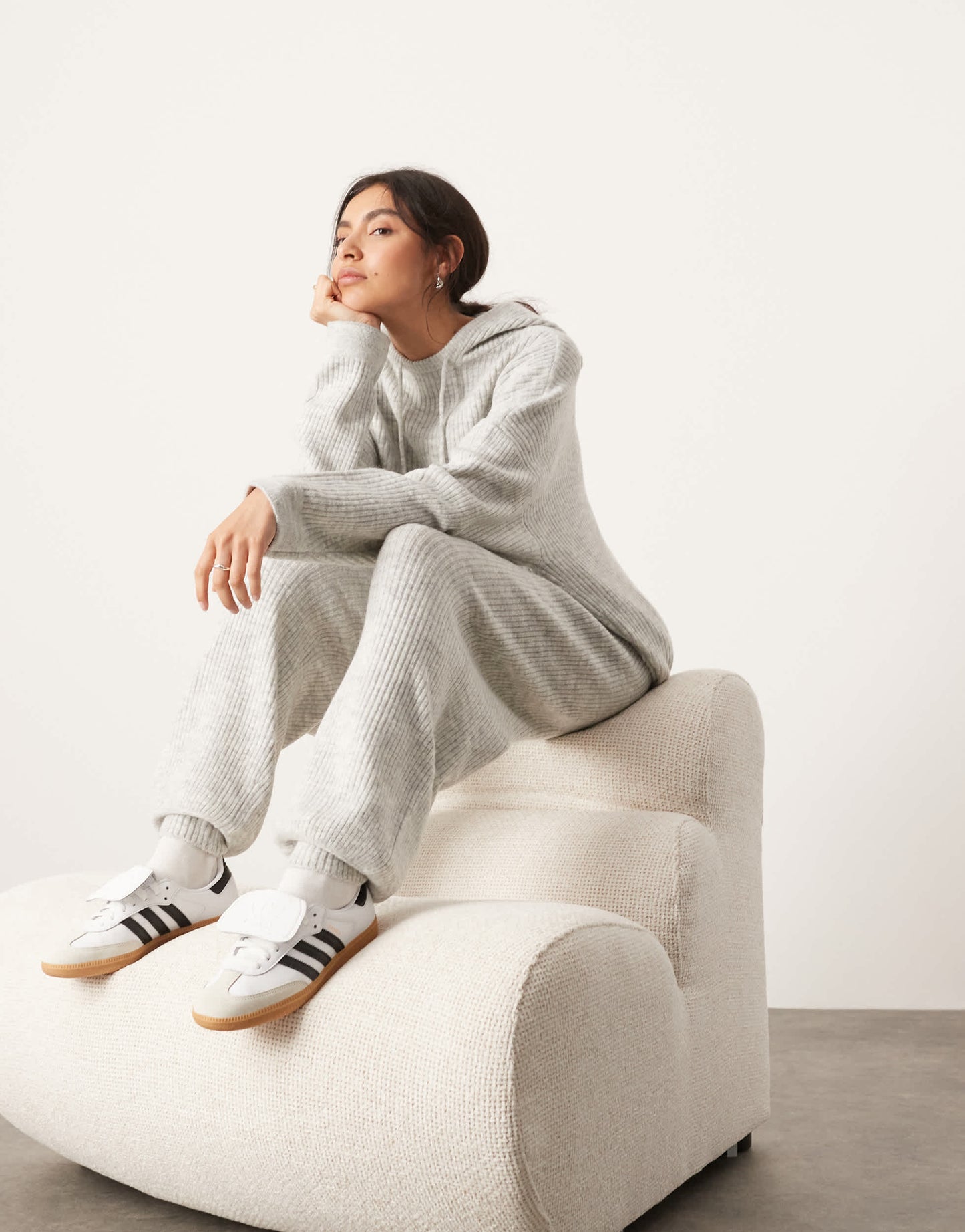 ASOS EDITION knit rib cuffed jogger co-ord in ice grey