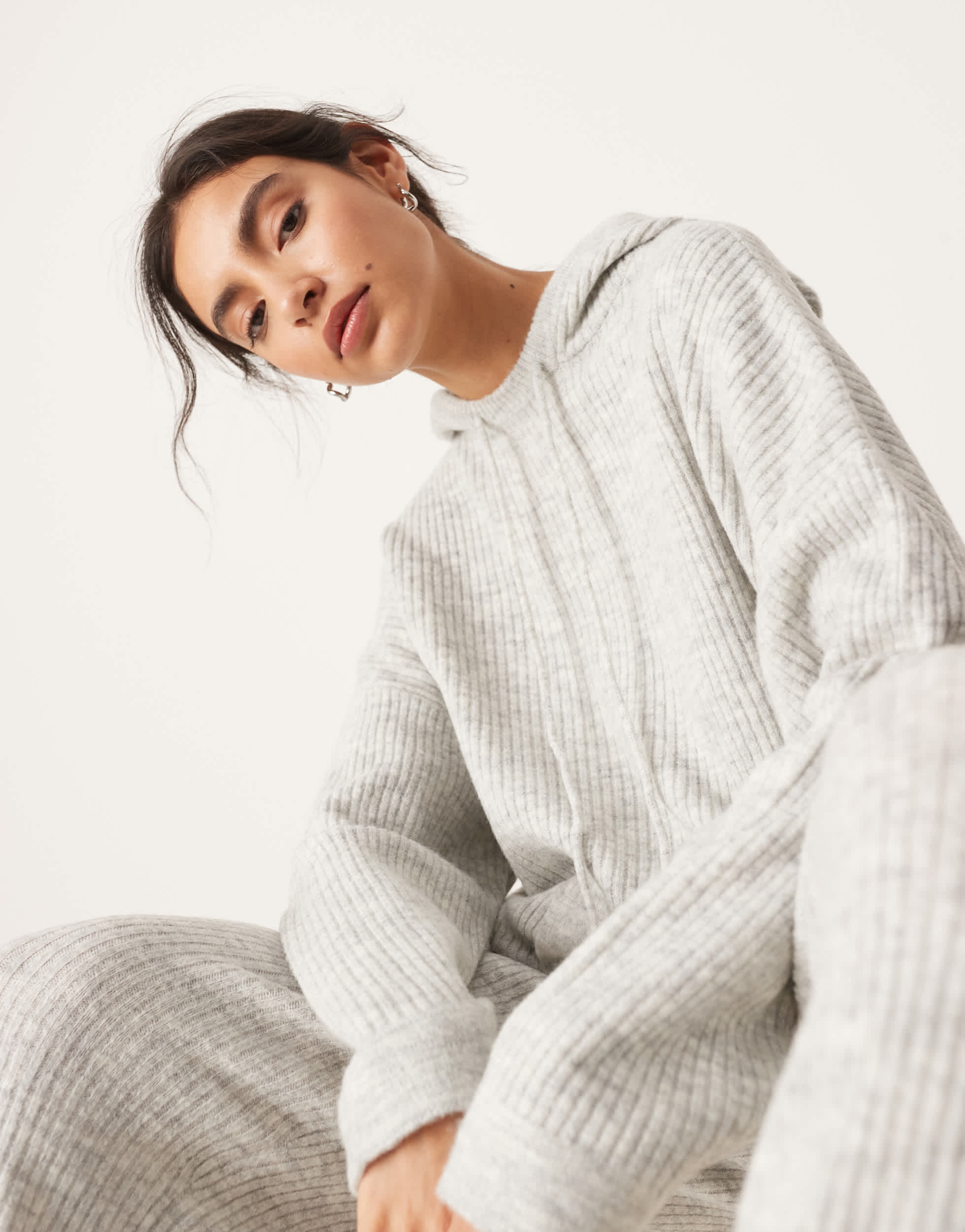 ASOS EDITION knit rib oversized hoodie co-ord in ice grey