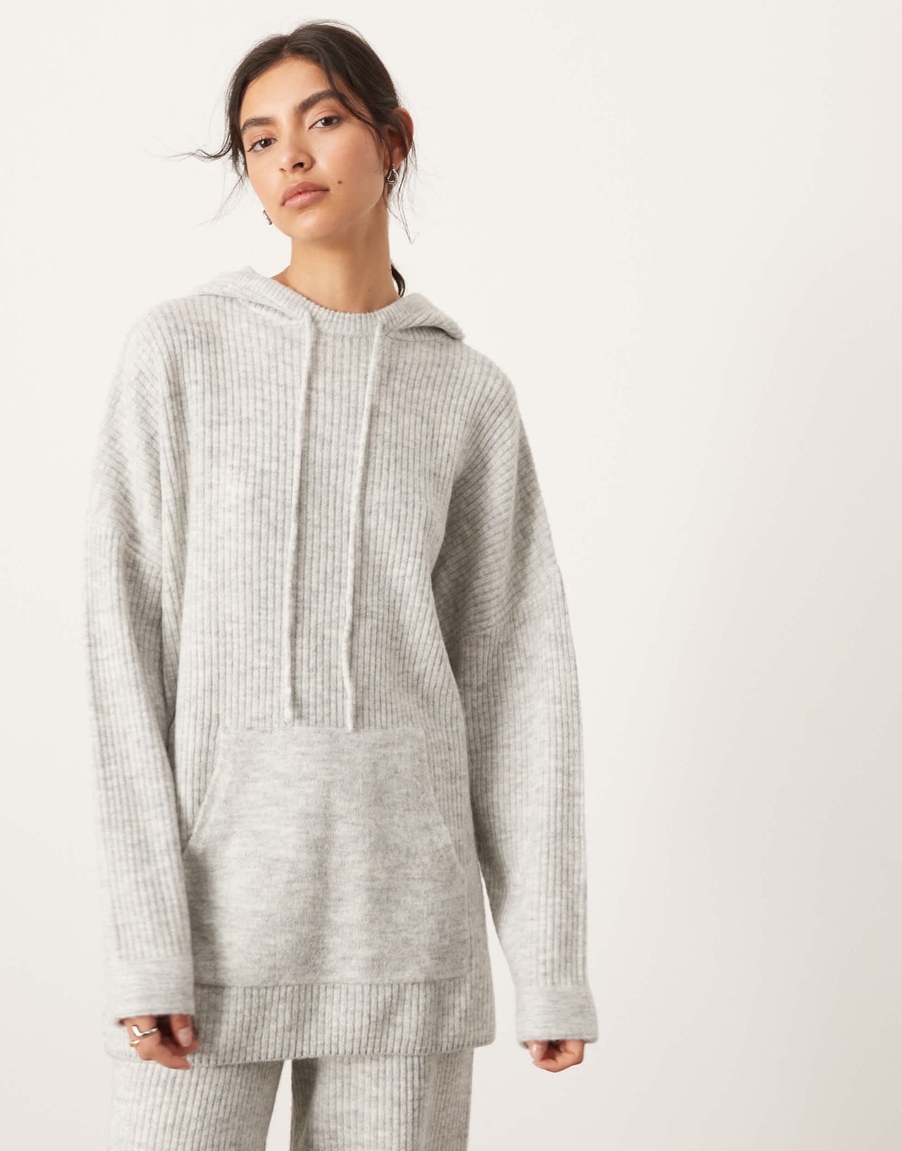 ASOS EDITION knit rib oversized hoodie co-ord in ice grey