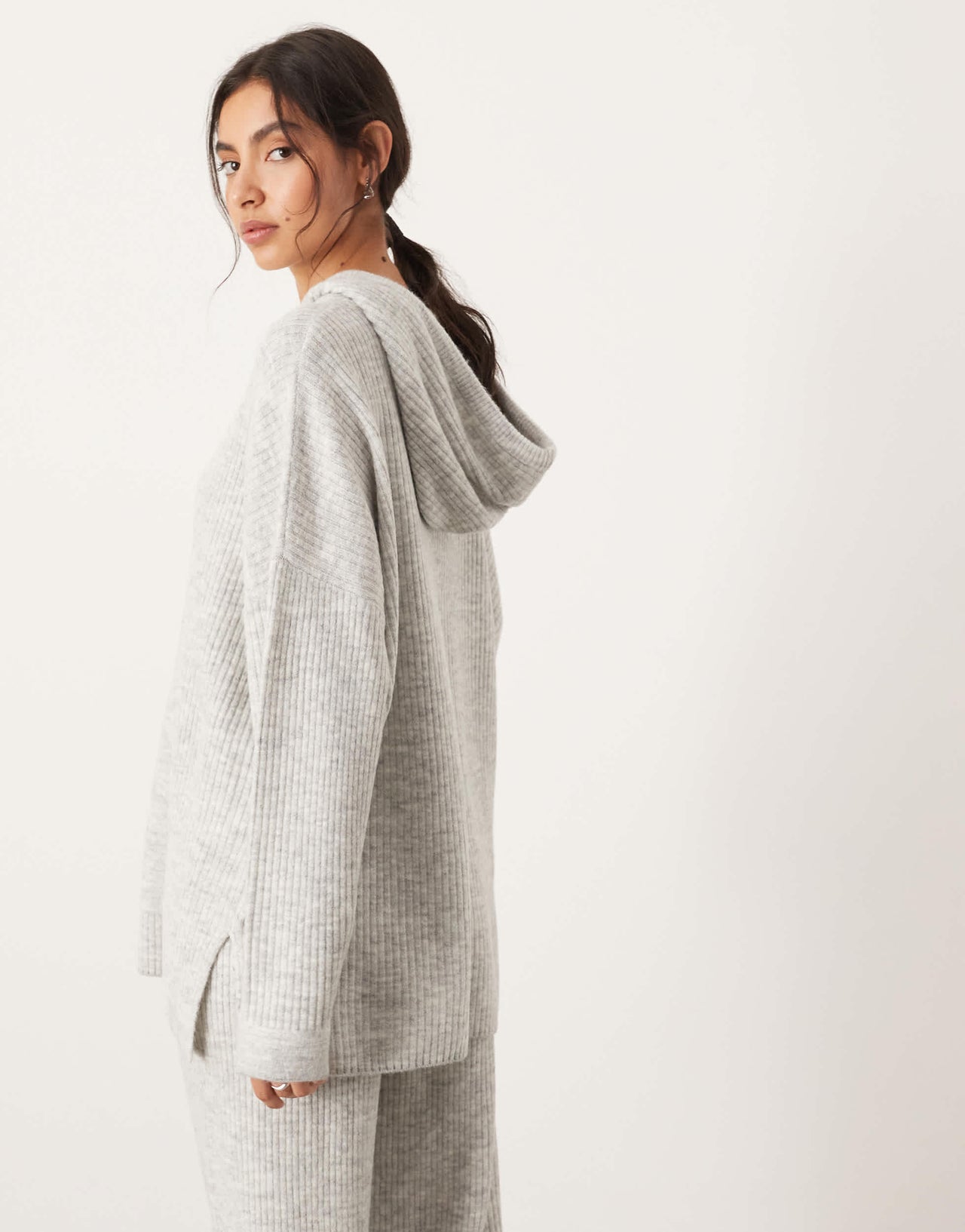 ASOS EDITION knit rib oversized hoodie co-ord in ice grey