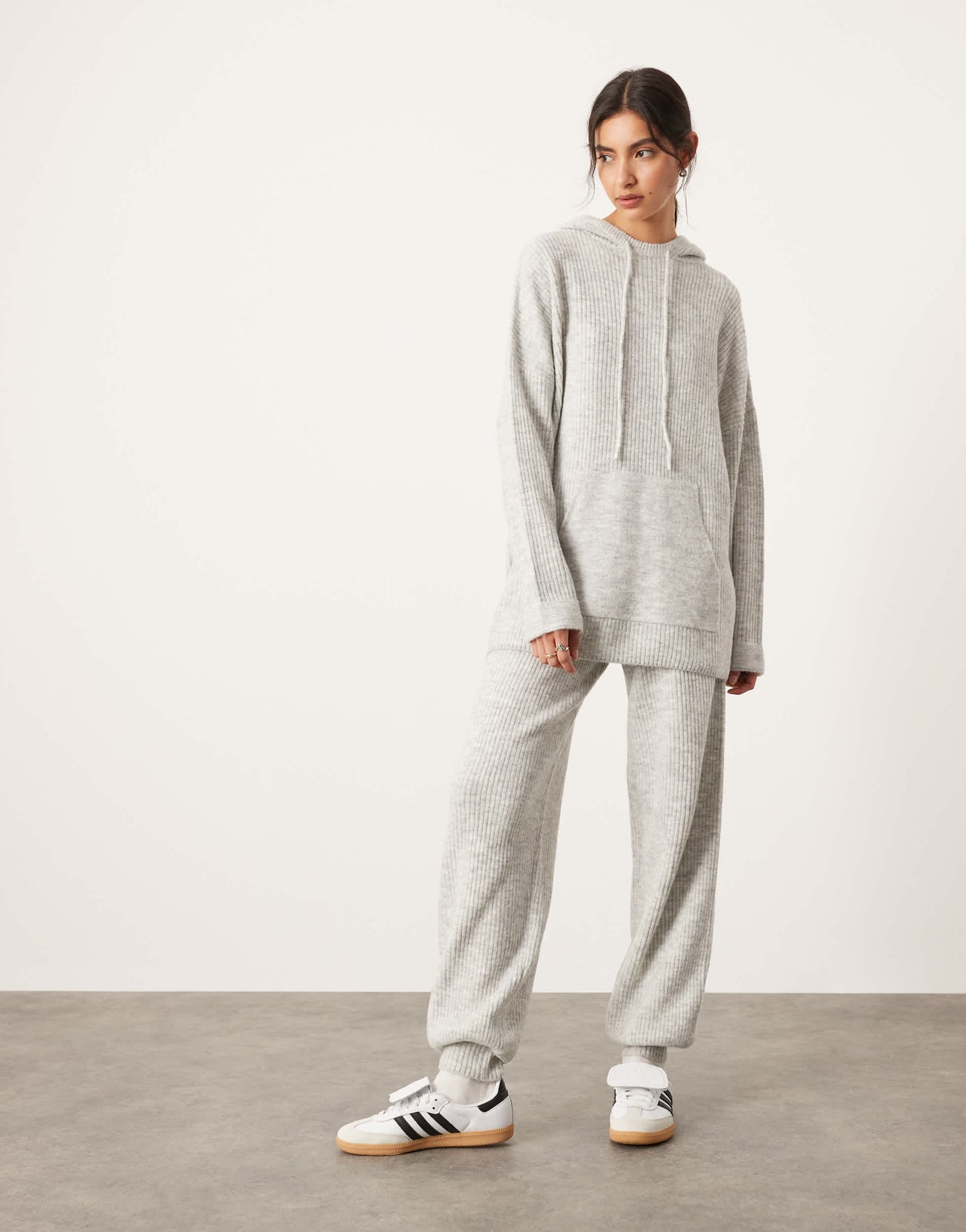 ASOS EDITION knit rib oversized hoodie co-ord in ice grey