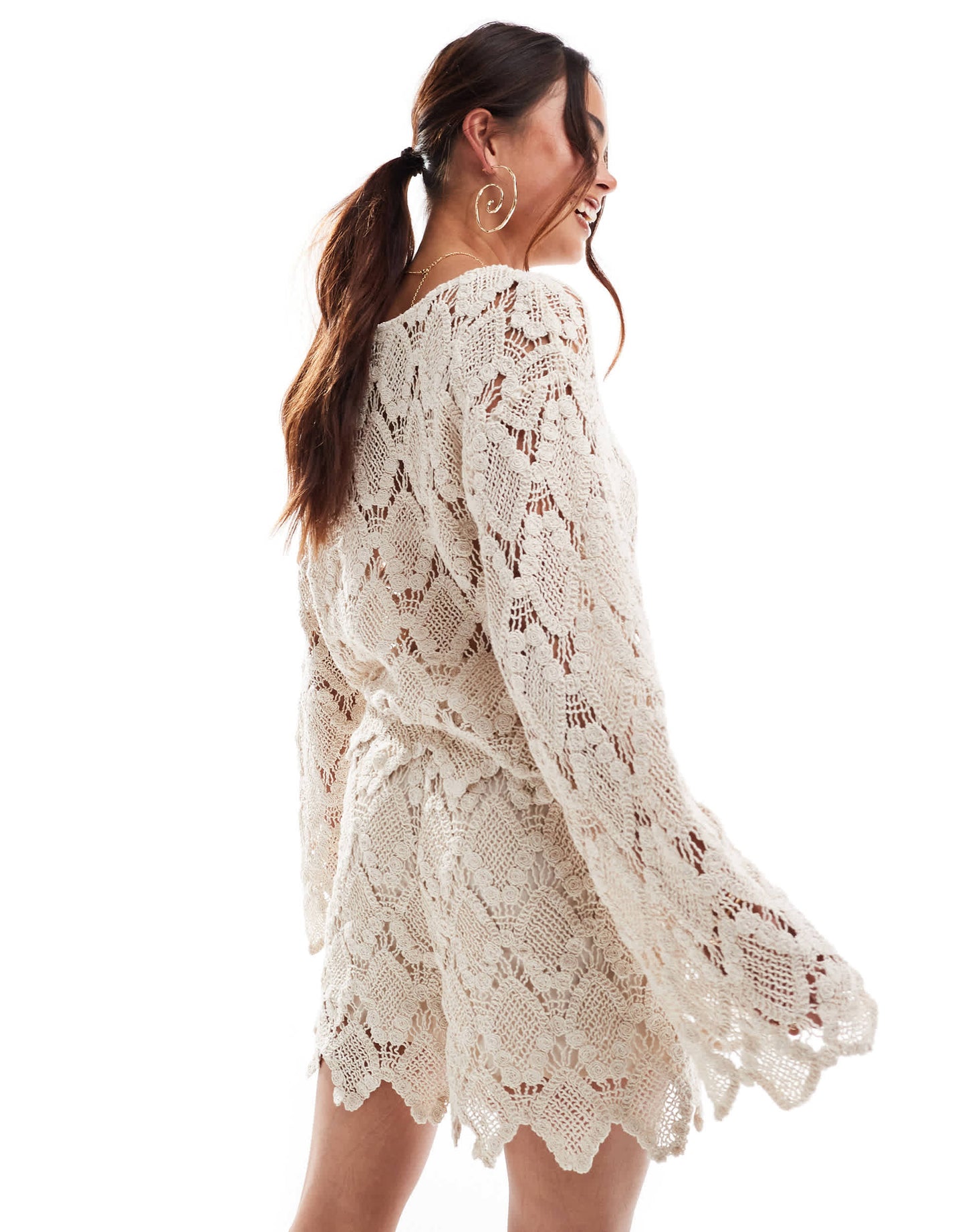 YAS Festival crochet short co-ord in cream - BEIGE