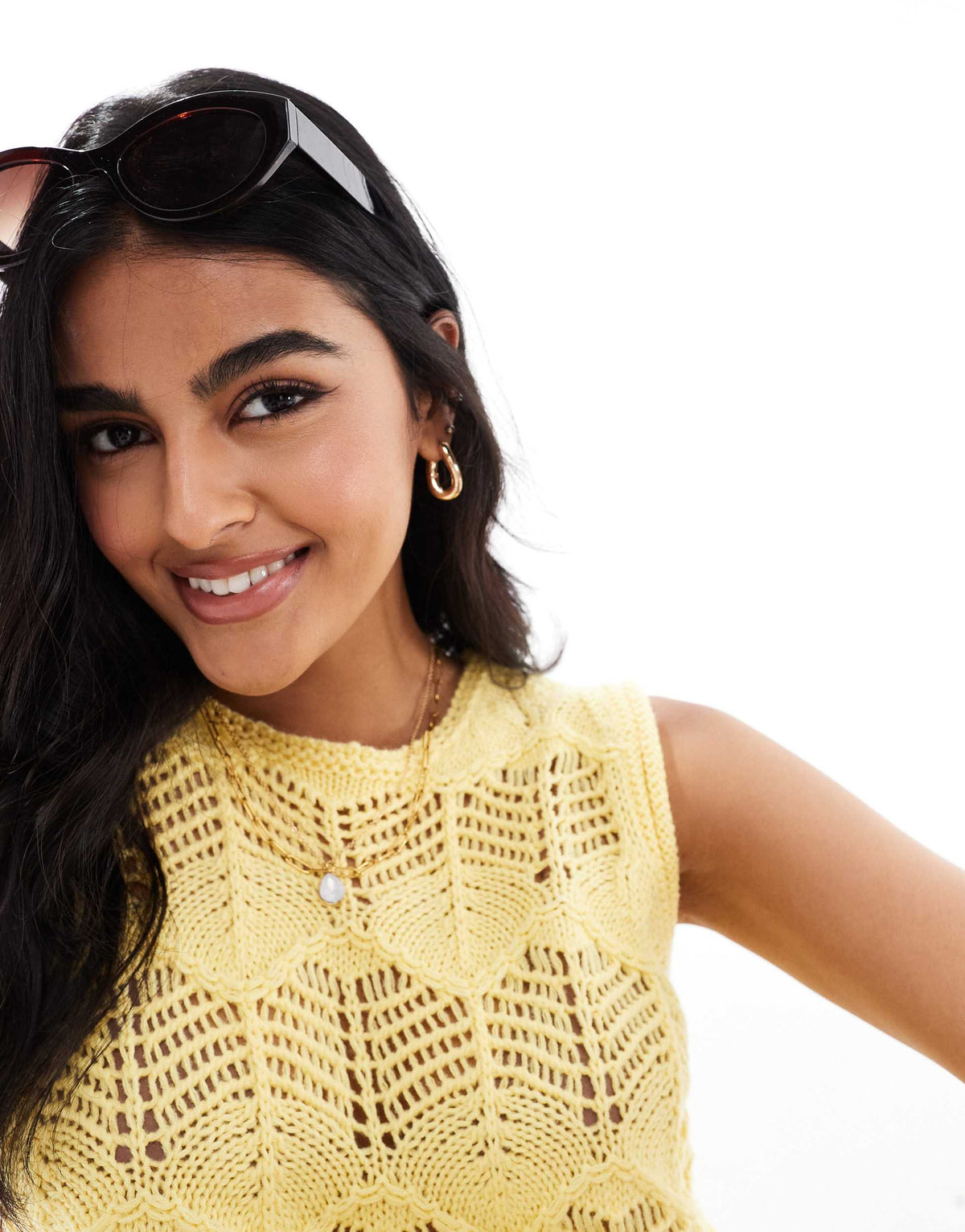 Vero Moda crochet knitted vest top co-ord in pastel yellow