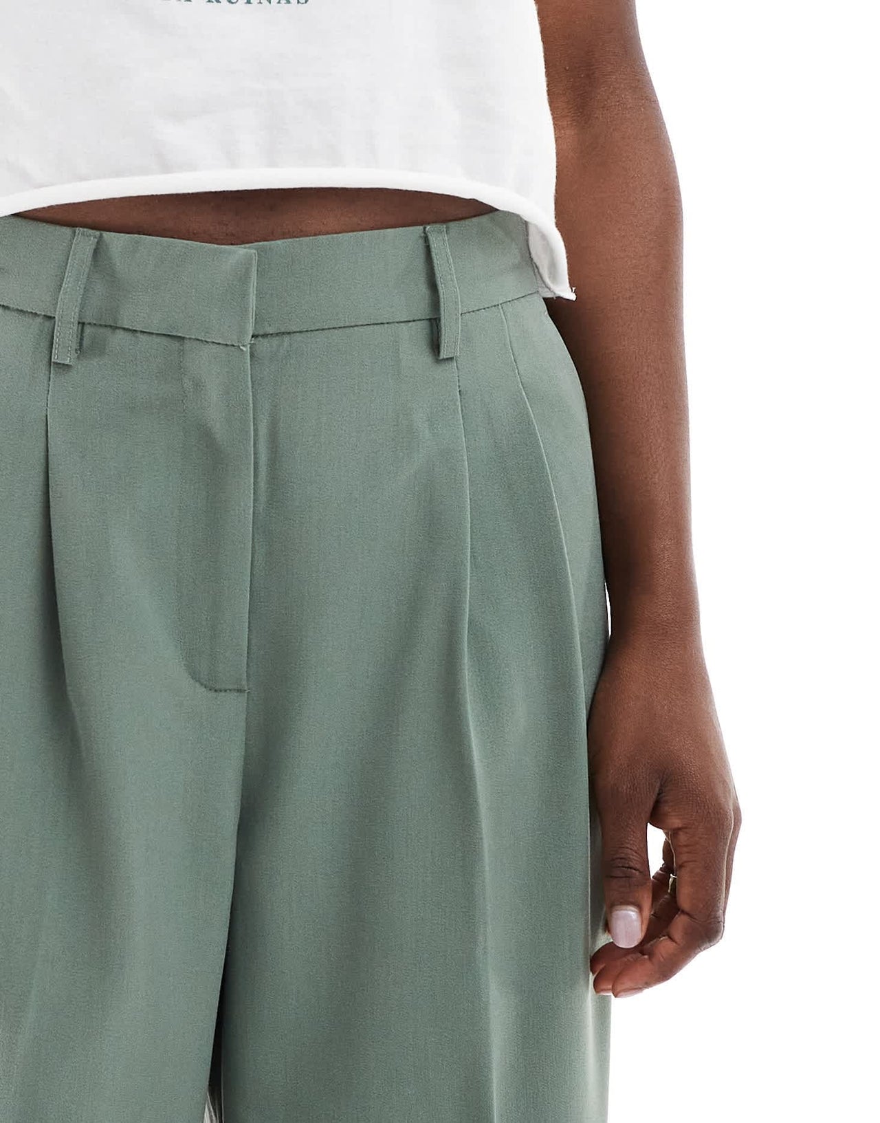 Vero Moda wide leg dad trousers in khaki green