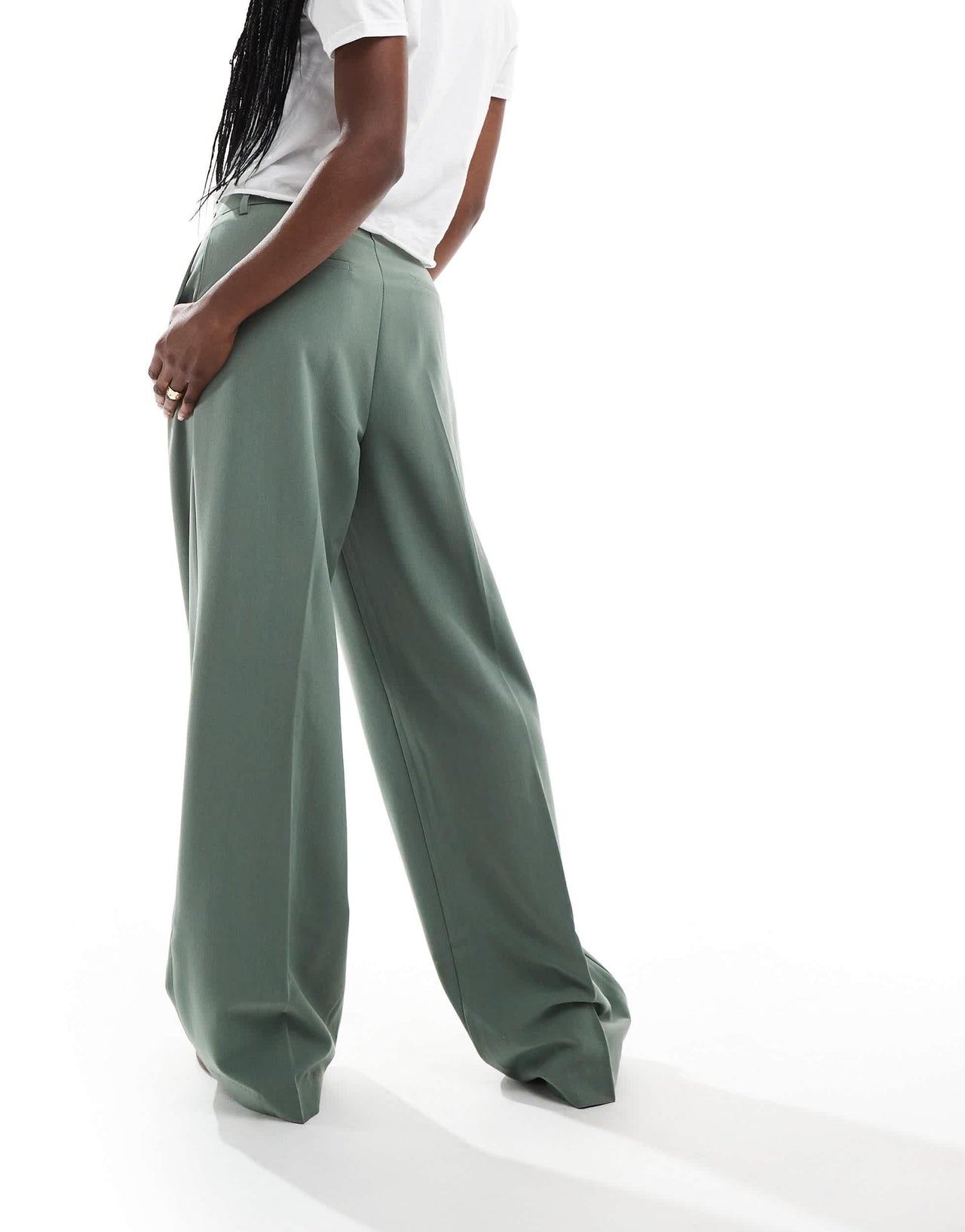 Vero Moda wide leg dad trousers in khaki green