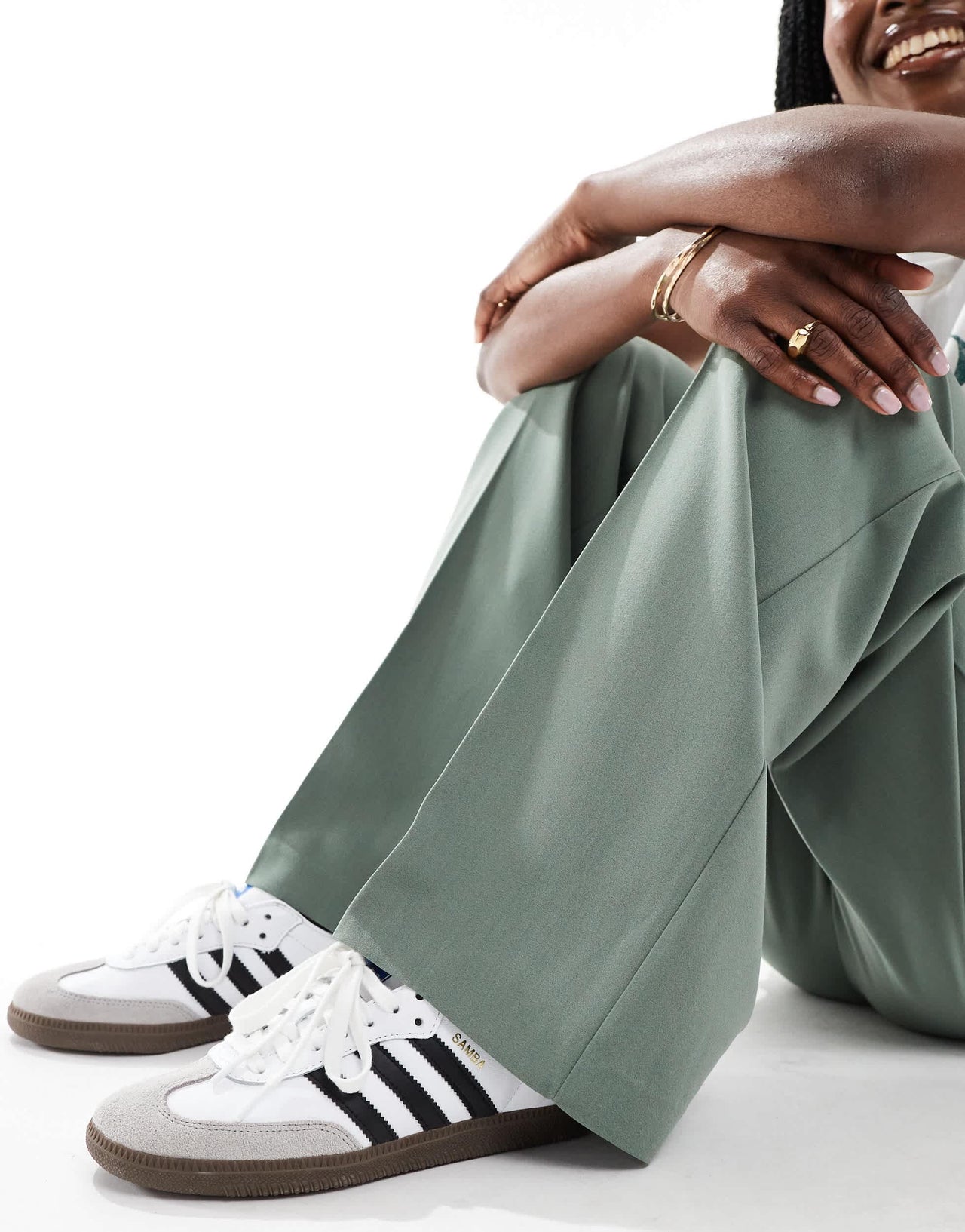 Vero Moda wide leg dad trousers in khaki green