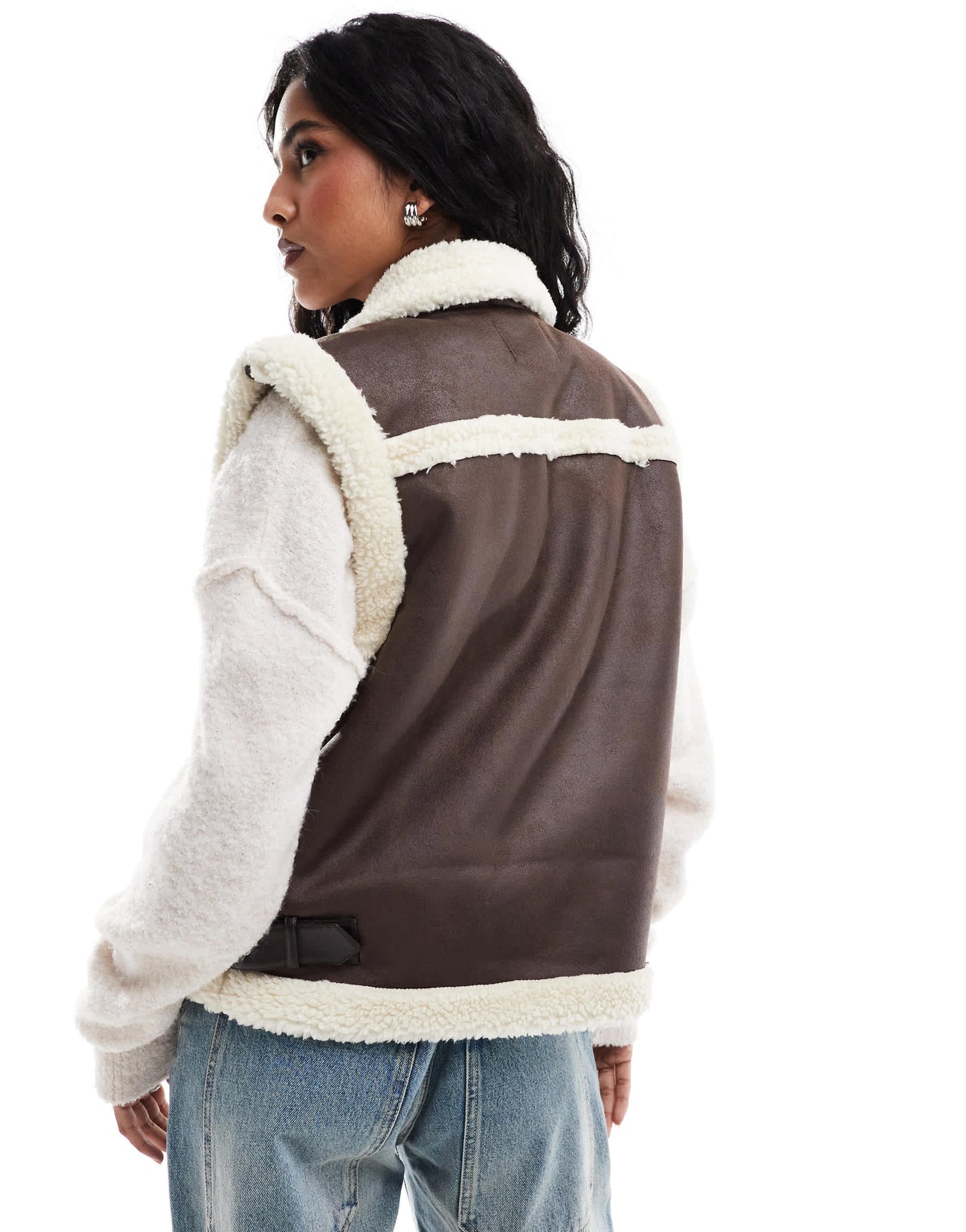 ONLY aviator shearling gilet in brown