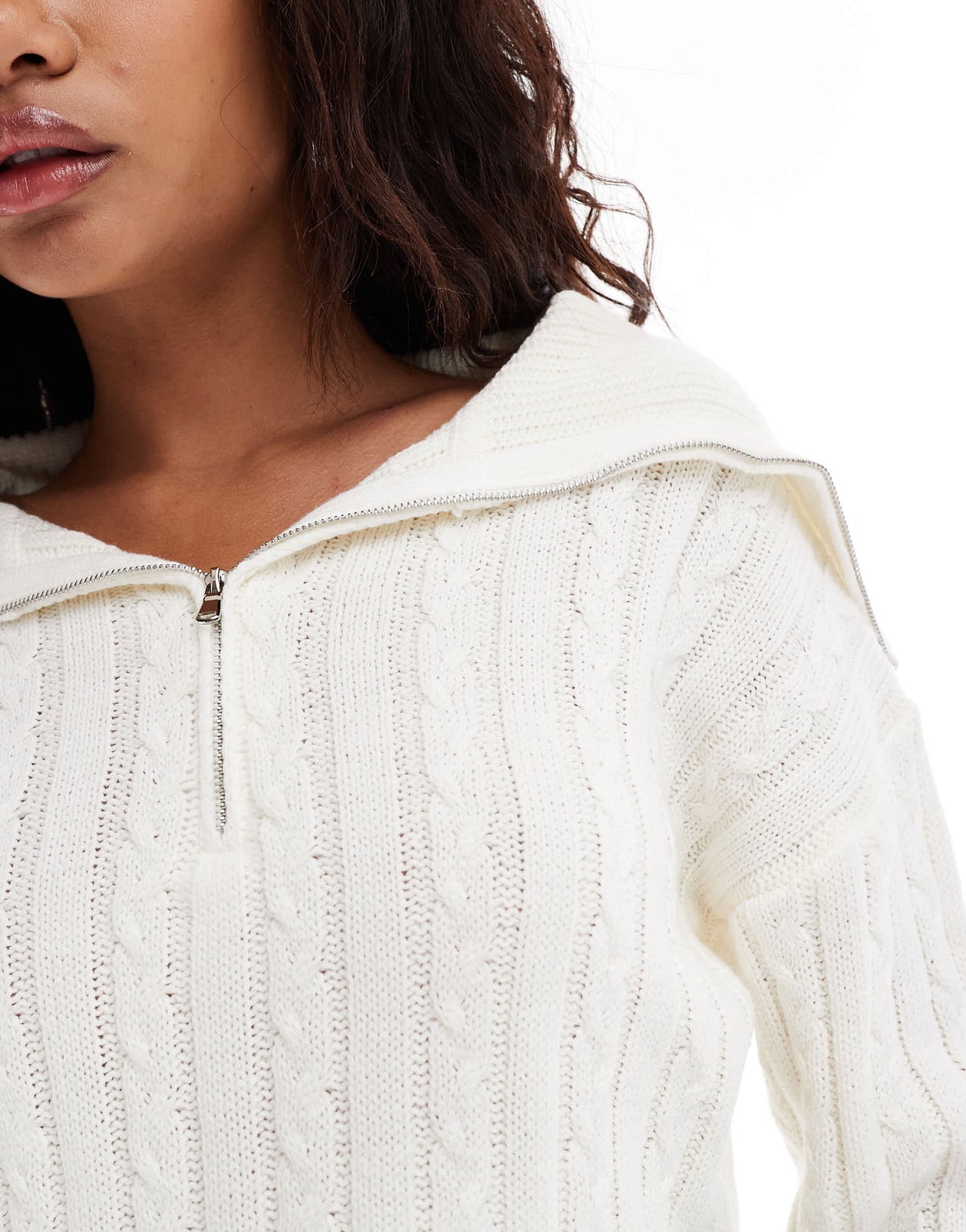 Bailey Rose knitted crop collar detail jumper in cream